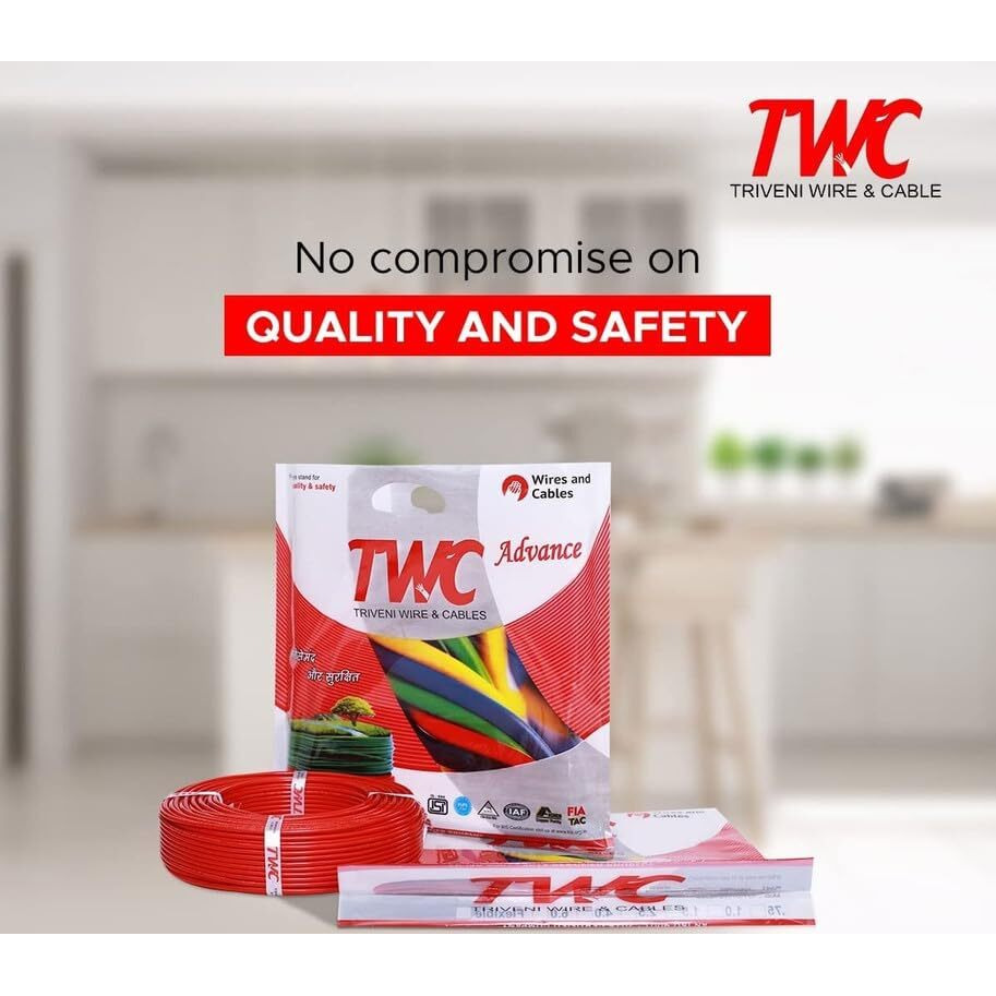 TWC Lite Single Core Electrical Wire |Red, 180 Meter, 0.75 SQ.MM. |PVC electrical insulated copper wire | Cable for Domestic & Industrial Connection purpose | Flame Resistant |