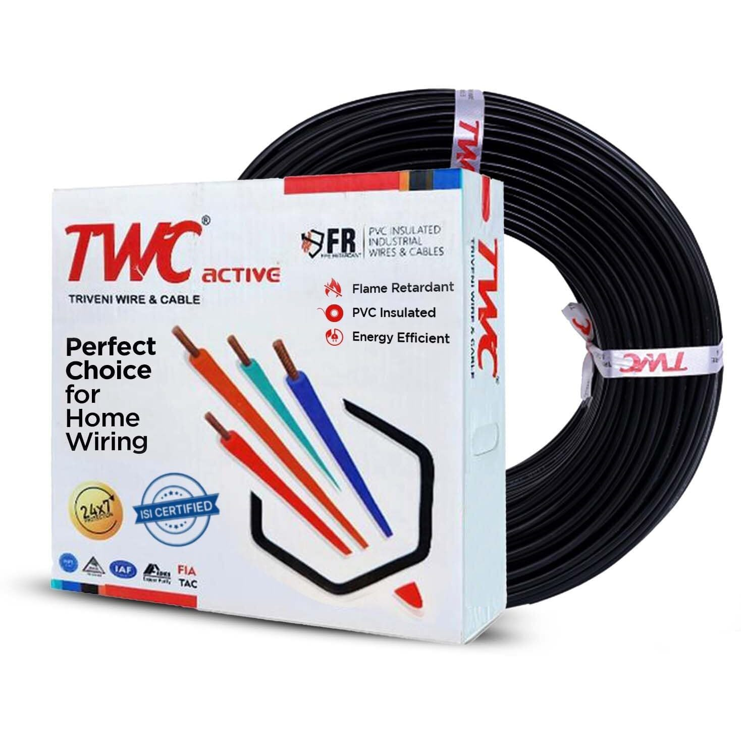 TWC Lite Single Core Electrical Wire |Black, 45 Meter, 1 SQ.MM. |PVC electrical insulated copper wire | Cable for Domestic & Industrial Connection purpose | Flame Resistant |