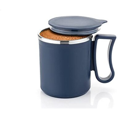 Leawall Coffee Mug with Lid Insulated Stainless Steel for Tea Milk Mug Inner Stylist Double Wall Cup for Home Office Restaurant Use Gift Pack of 1 Pic(Navy Blue)