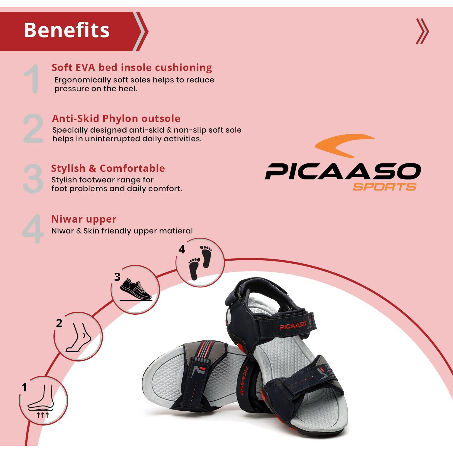 PICAASO PC-504 Men Sport Sandal | Lightweight and Comfortable | Athletic & Outdoor | Running, Walking, Outdoor | For Gents and Boys