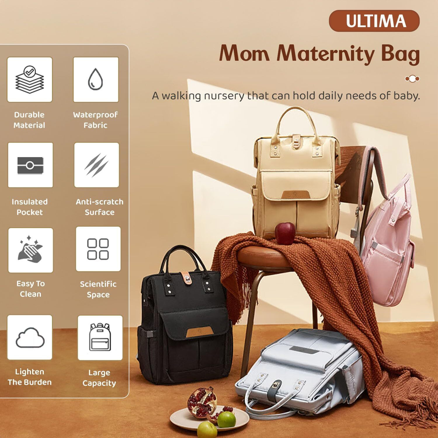 StarAndDaisy Baby Diaper Bag for Mothers/Mom Travel Maternity Backpack with Insulated Milk Bottle Pocket, Multi Compartments, Waterproof, Travel Friendly, Lightweight..