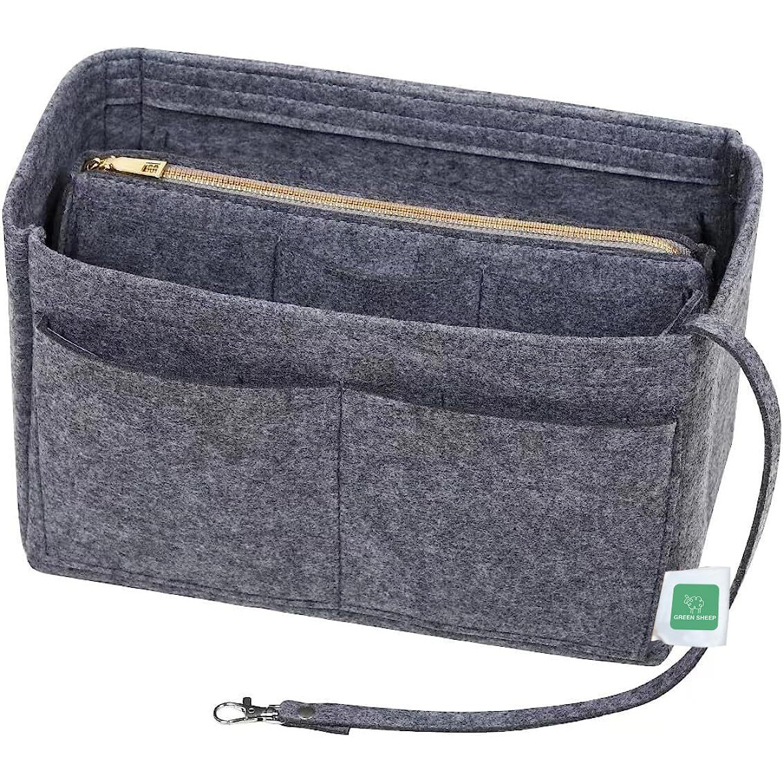GREENSHEEP Purse Organizer Insert for Handbags, Premium Felt Organizer with Zipper Pocket (Large, Grey)