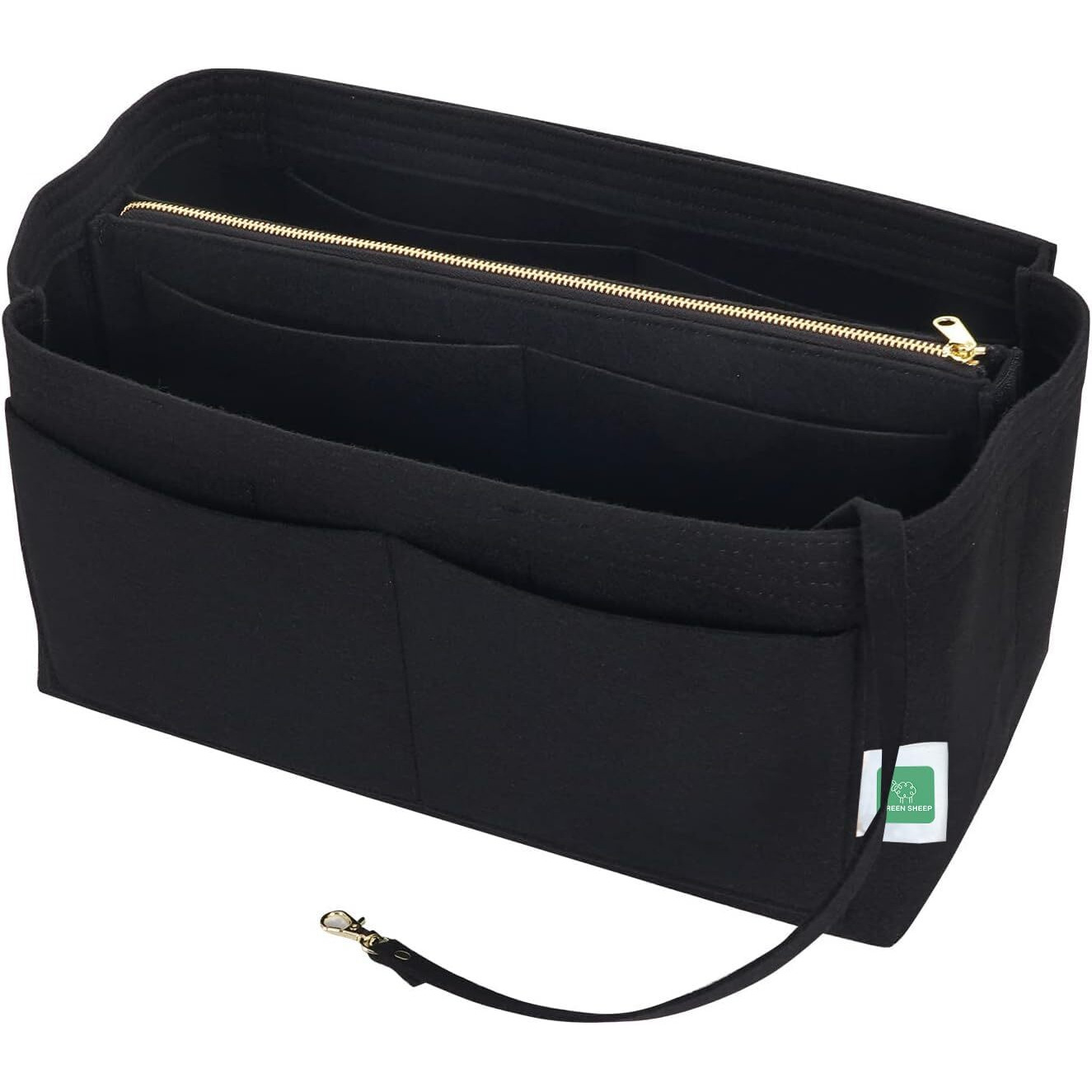 GREENSHEEP Purse Organizer Insert for Handbags, Premium Felt Organizer with Zipper Pocket (Medium, Black)