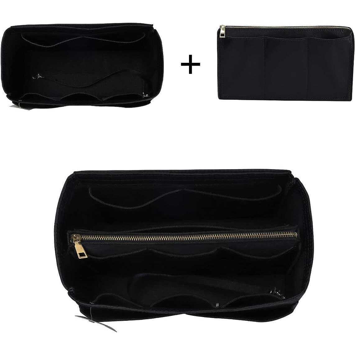 GREENSHEEP Purse Organizer Insert for Handbags, Premium Felt Organizer with Zipper Pocket (Medium, Black)