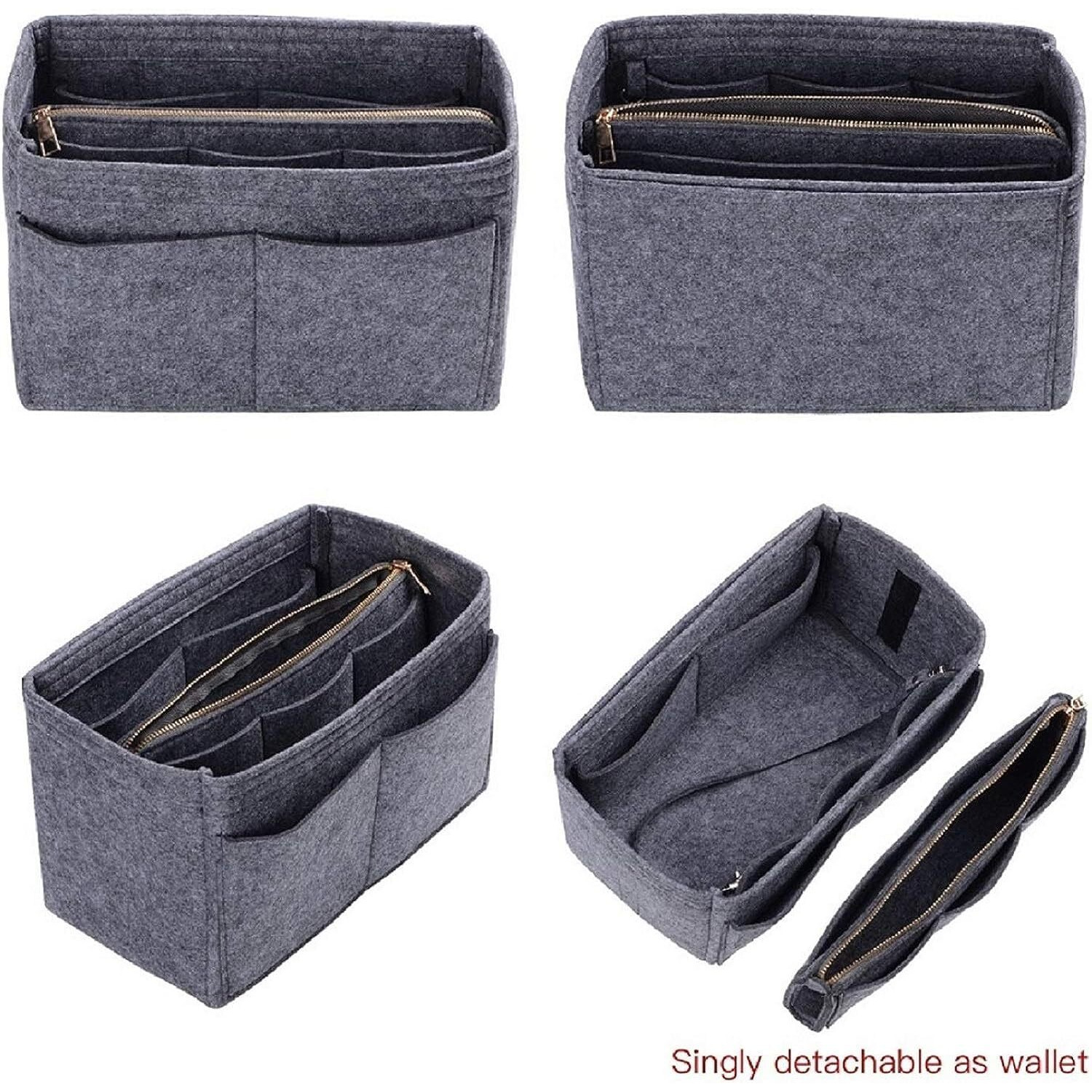 GREENSHEEP Purse Organizer Insert for Handbags, Premium Felt Organizer with Zipper Pocket (Medium, Grey)