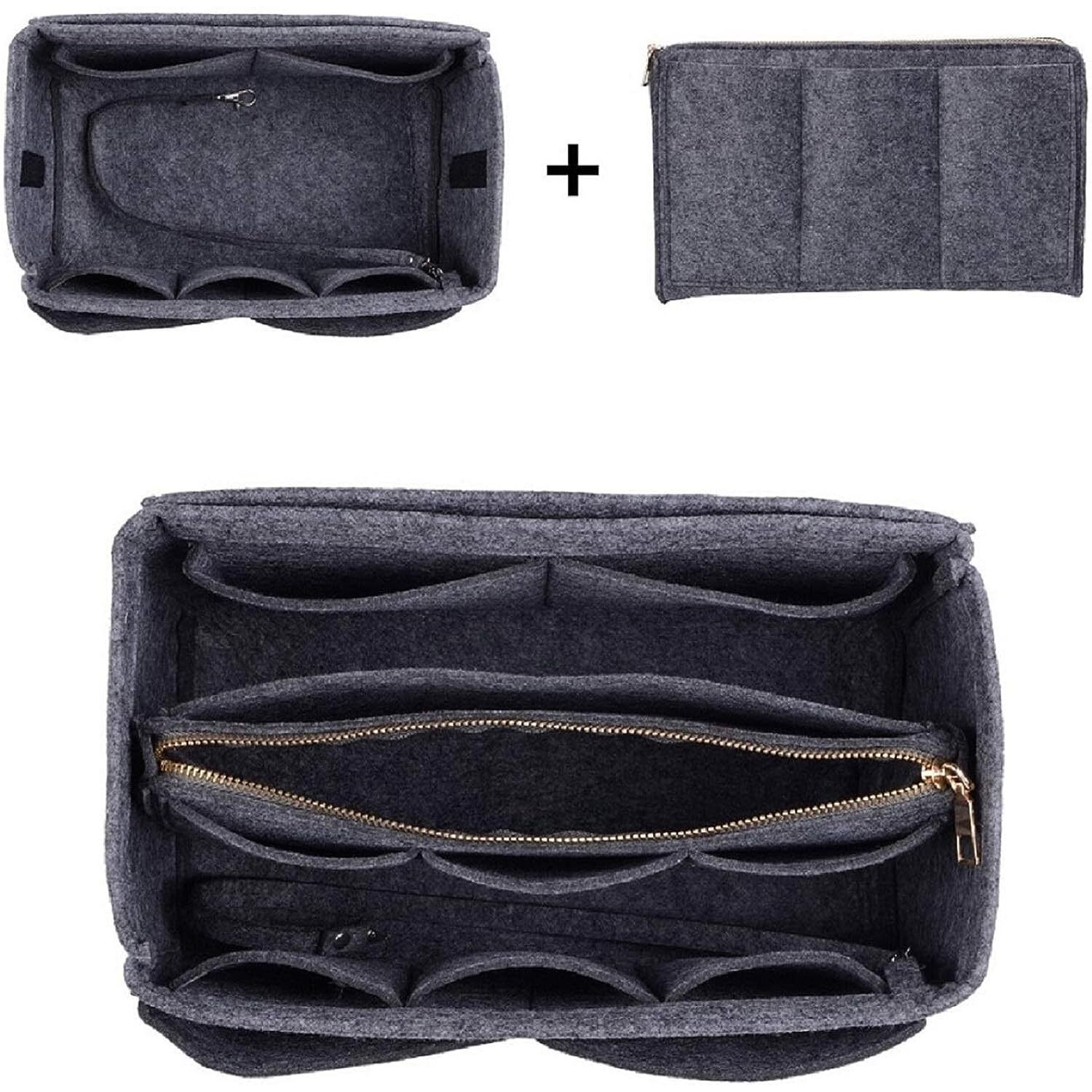GREENSHEEP Purse Organizer Insert for Handbags, Premium Felt Organizer with Zipper Pocket (Medium, Grey)