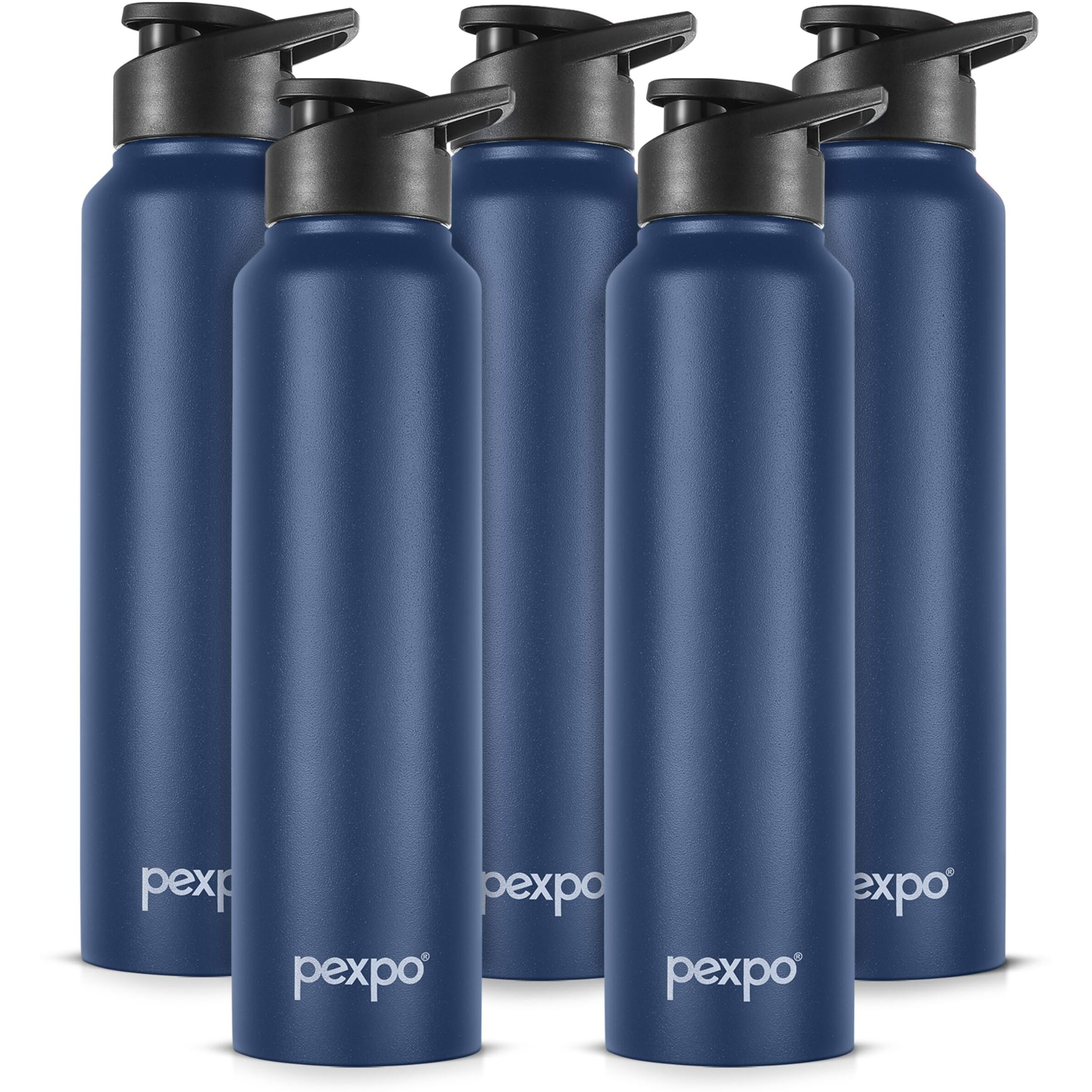 PEXPO Chromo Stainless Steel Sports/Fridge Sipper Water Bottle 1 Litre, Denim Blue Pack of 5 | Eco friendly | BPA Free | Water Bottle for Office, Gym, School, Yoga, Trekking, Men, Women and Kids
