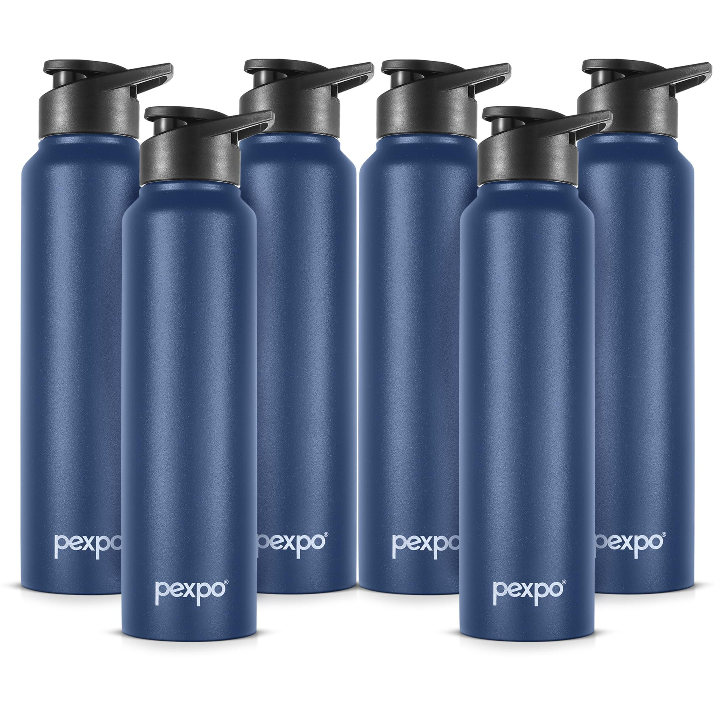 PEXPO Chromo Stainless Steel Sports/Fridge Sipper Water Bottle 1 Litre, Denim Blue Pack of 6 | Eco friendly | BPA Free | Water Bottle for Office, Gym, School, Yoga, Trekking, Men, Women and Kids