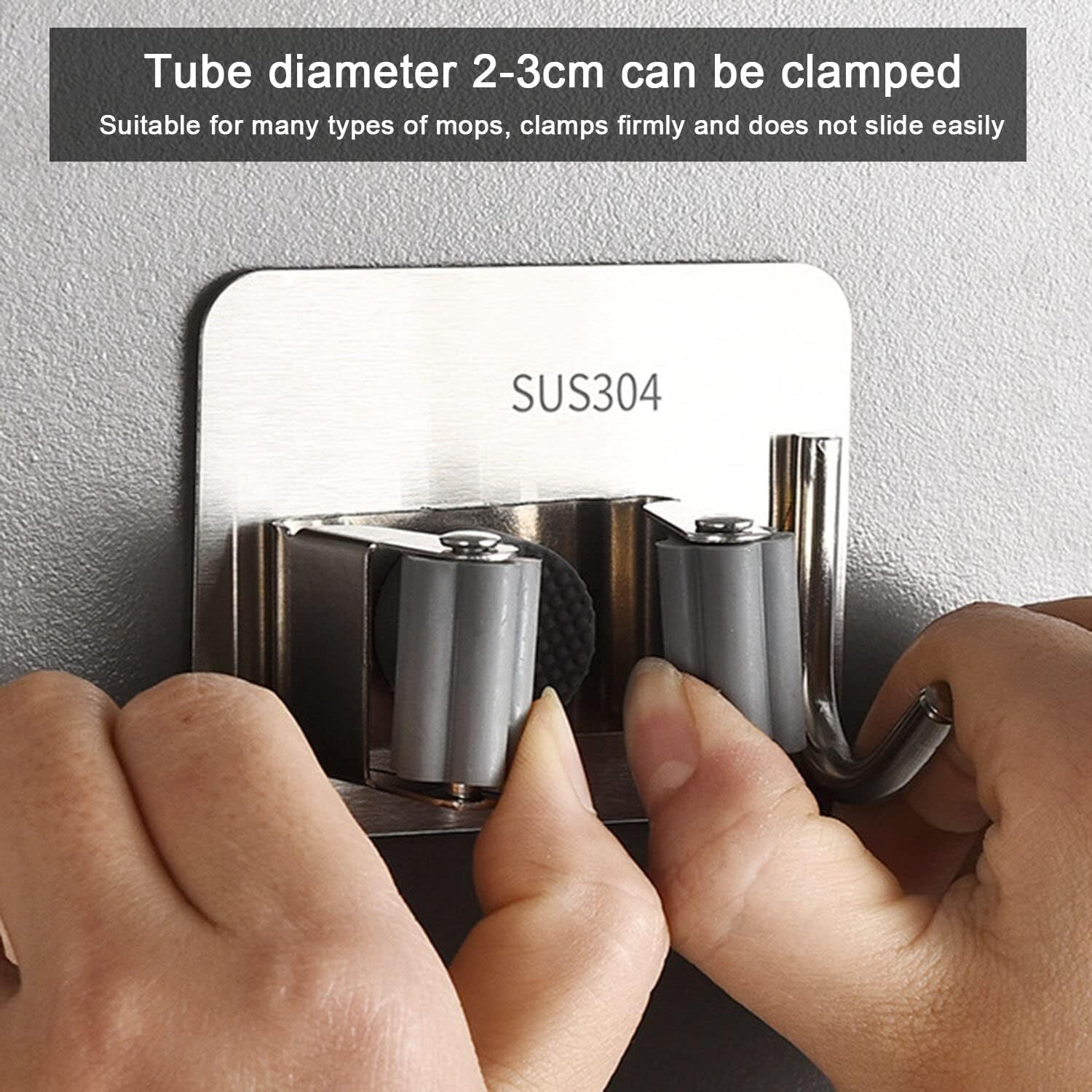 Dimore Broom Mop Holder, Modern Wall Mounted Heavy Duty Stainless Steel Storage Rack Organization Tools, Kitchen Garden Garage Or Bathroom Organization. (Pack of 2)