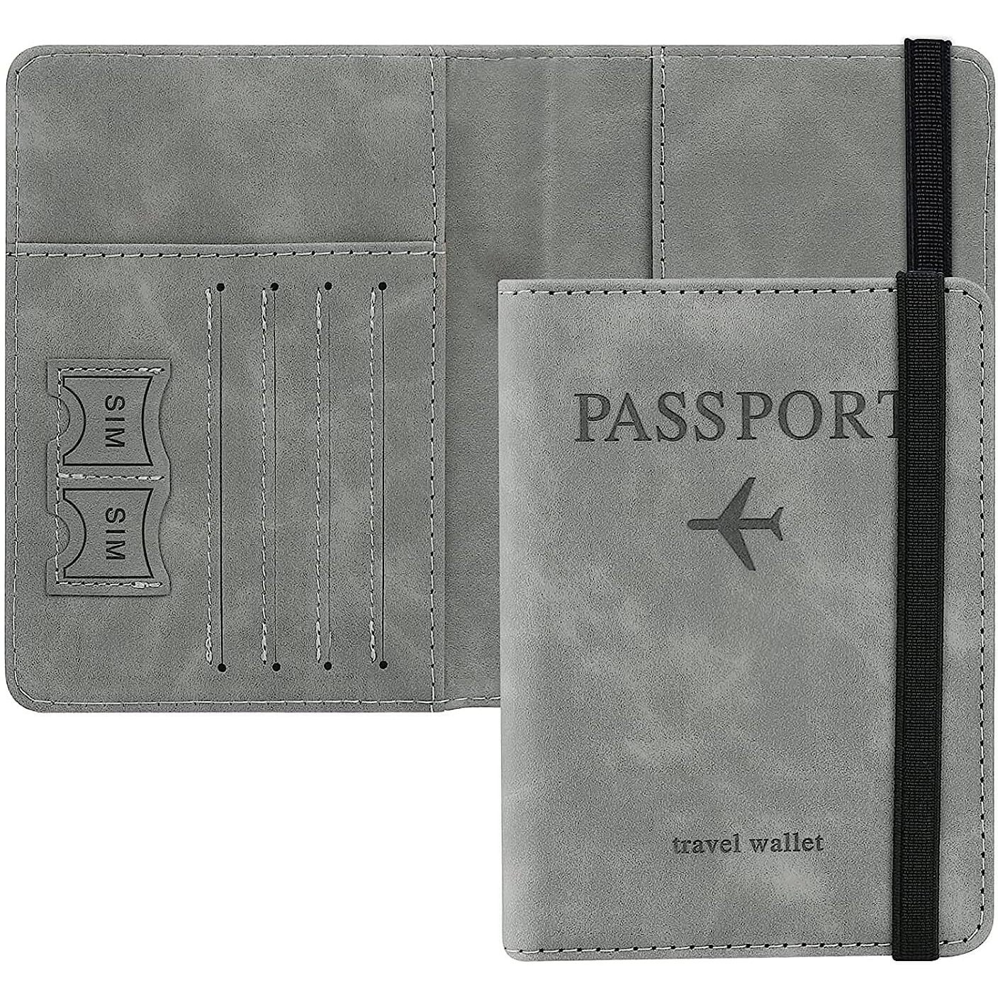 MONJAY Premium Passport Holder Cover Travel Wallet Organiser, Passport Case with PU Leather Travel Document Holder for Men & Women Travel Accessories (Grey)