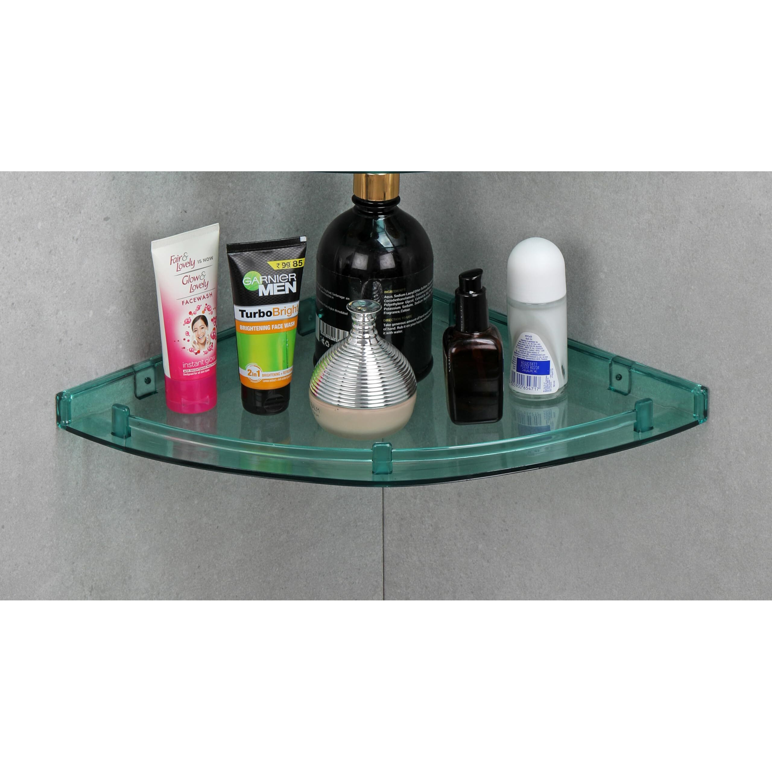 iSTAR Multipurpose Unbreakable Acrylic Bathroom Shelves Bathroom Accessories Corner Wall Shelf (8X8, 10X10, 12X12, Number of Shelves - 3) Pack of 3 (Green)