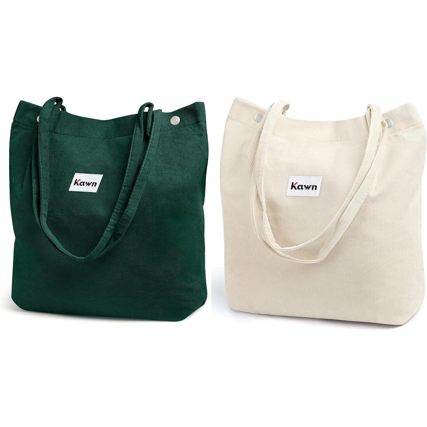 Kawn Women Corduroy Shopper Tote Bag Canvas Shoulder Purse Reusable Shopping Bag Grocery Bag Large Capacity Washable Handbag Shoulder Bag With Inner Pocket For Daily Use (Green + Beige)