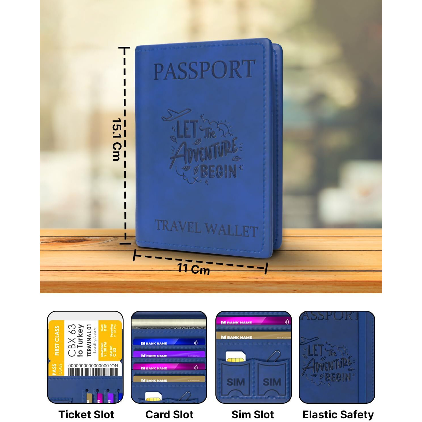 FEDUS Faux Leather Premium Passport Holder For Men And Women s Cover Case Wallet With Credit/Debit Card, Id Ticket, Currency, Boarding Pass Slots, Rfid Protected Travel Document Organiser Blue