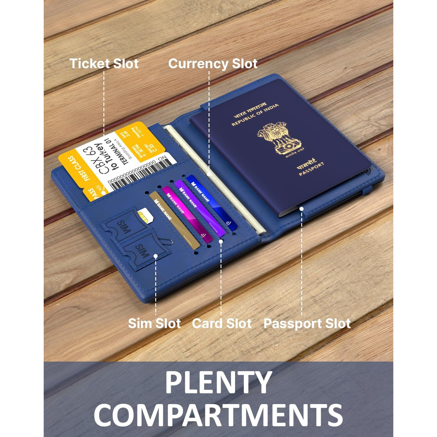 FEDUS Faux Leather Premium Passport Holder For Men And Women s Cover Case Wallet With Credit/Debit Card, Id Ticket, Currency, Boarding Pass Slots, Rfid Protected Travel Document Organiser Blue