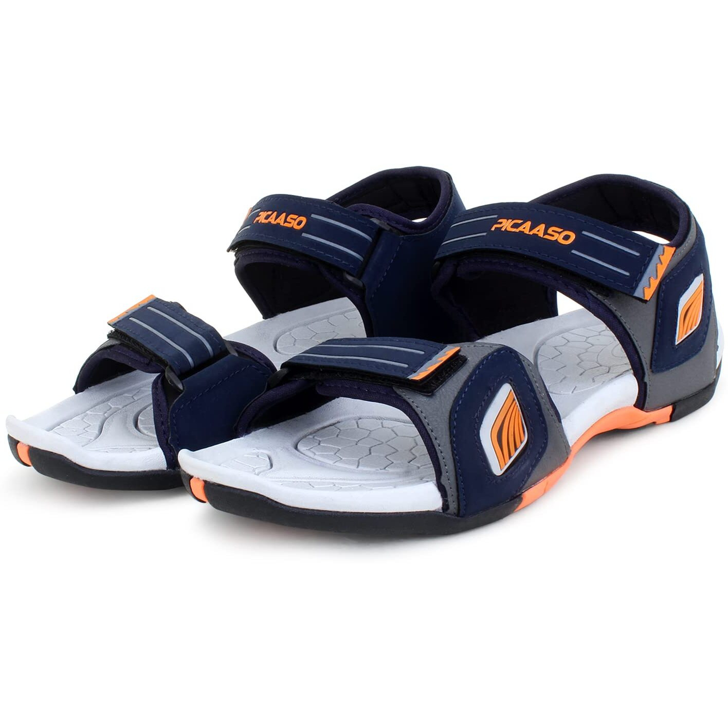 PICAASO Mens PC-504 Sports Sandals | Casual Phylon Sandals | Lightweight Athletic & Outdoor Flip-flops for Walking, Running, (N.BLU-ORG, 9)