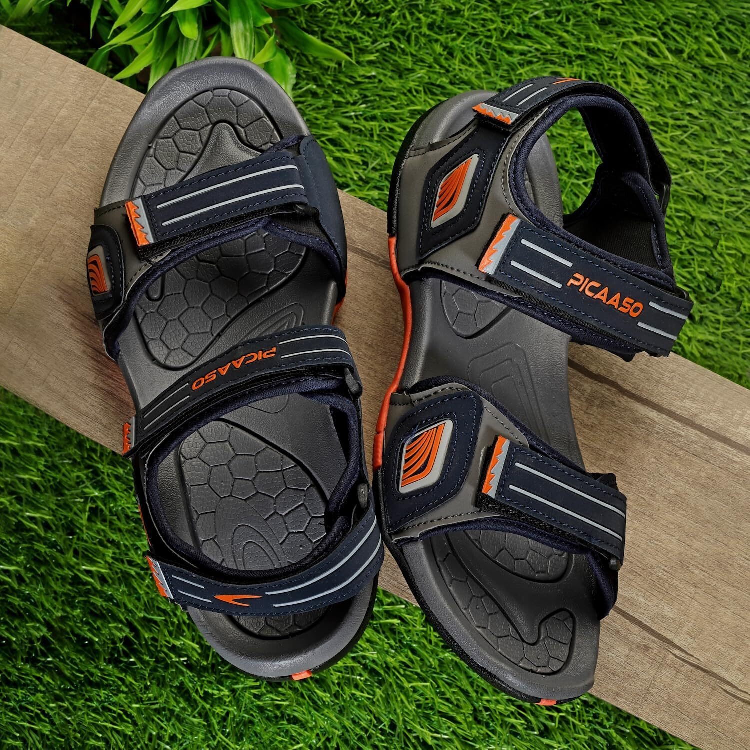 PICAASO Mens PC-504 Sports Sandals | Casual Phylon Sandals | Lightweight Athletic & Outdoor Flip-flops for Walking, Running, (N.BLU-ORG, 9)