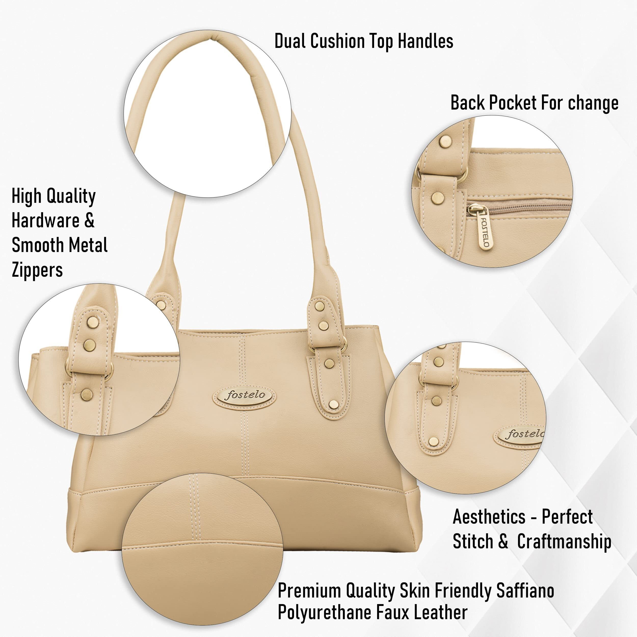 Fostelo Women s Vegan Leather Birdie Handbags Shoulder Hobo Bag Ladies Purse (Light Cream) (Large)