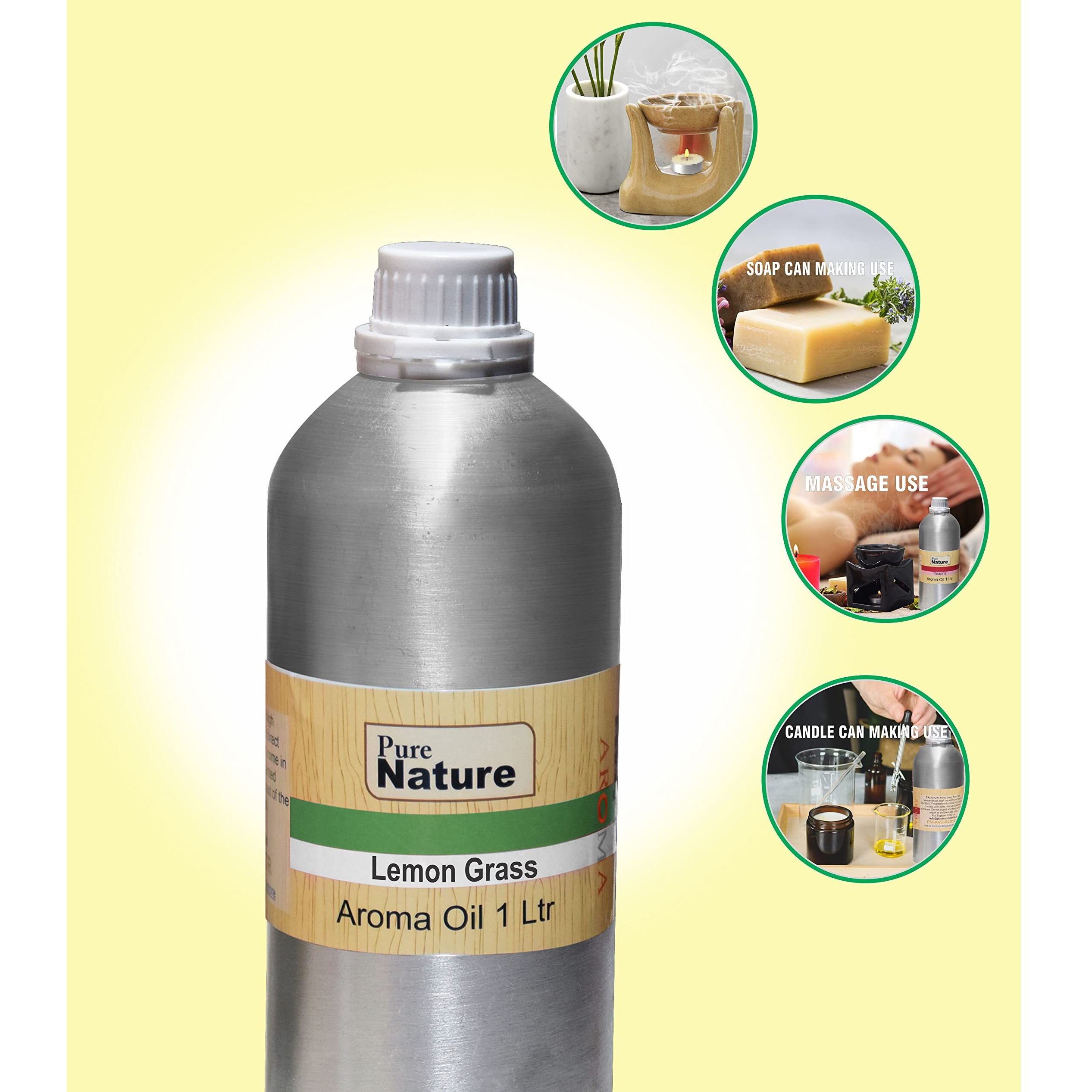 Pure Source India Lemongrass Oil Pure, Natural & Undiluted 1 LTR Pack of Lemon Grass Coming in Well Packed Aluminum Bottle.(Lemon Grass 1 LTR)