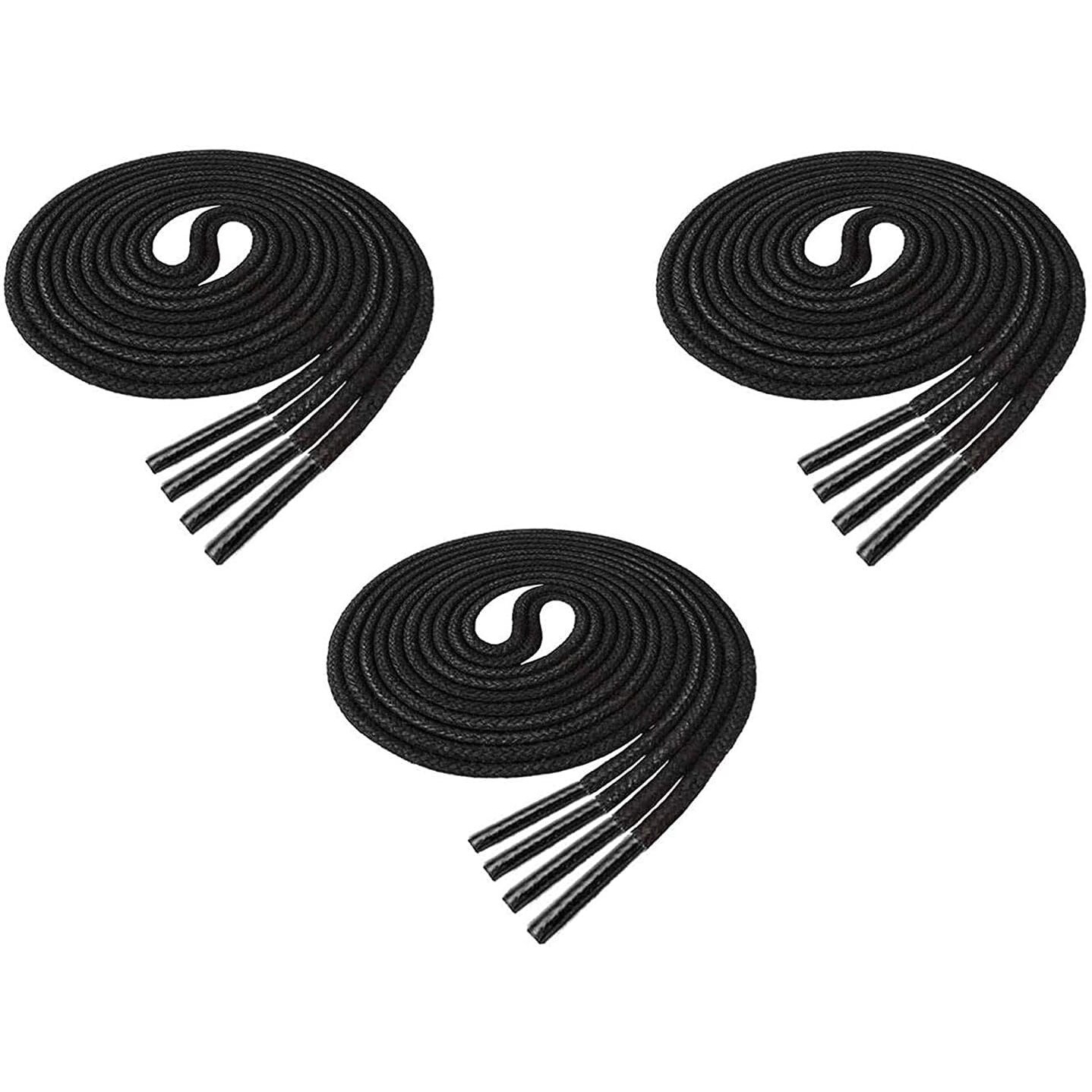 Shoeshine Round Shoe Lace Black Formal Shoelace (Pack of 3 Pairs) Waxed Cotton Shoes Laces for Office Shoes, Oxford shoe and Formal Shoes