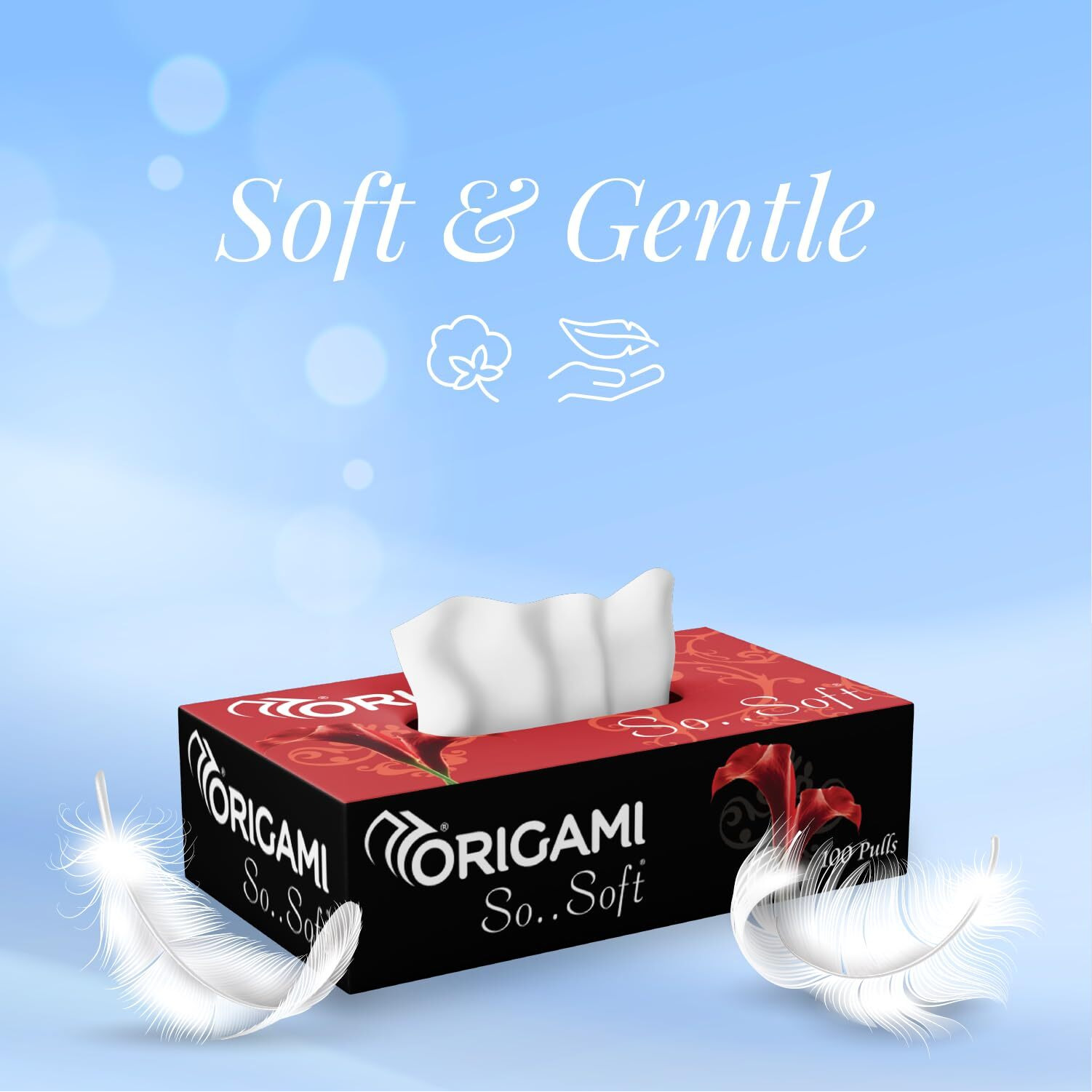 Origami 2 Ply Facial Tissue Box | Car Tissue - Pack of 6 (100 Pulls Per Box, 600 Sheets)