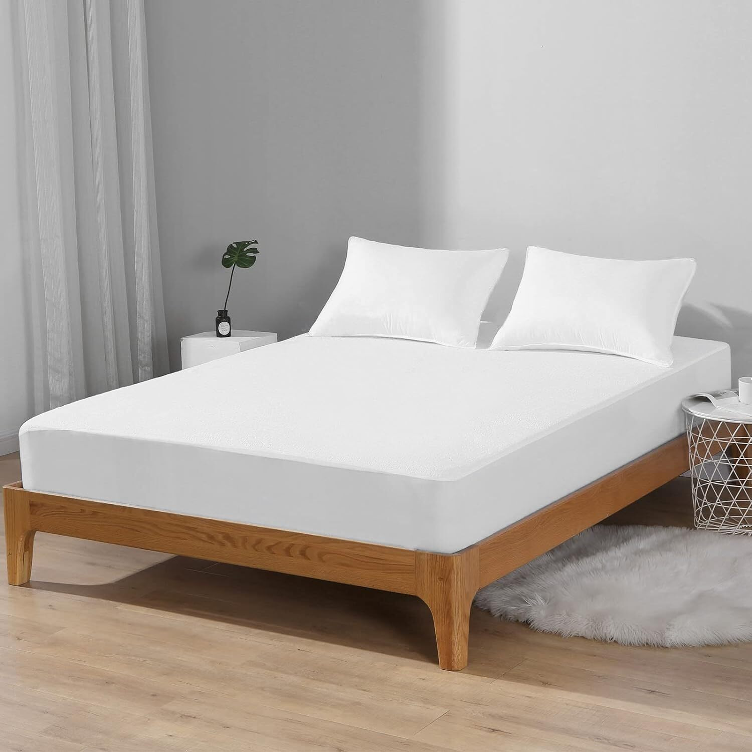 Trance Home Linen Premium 220 GSM+ 75  x 72  Cotton Terry Waterproof Mattress Protector | Elasticated Fitted Style Non-Toxic Bed Protector | Mattresses Cover (75x72 inch | 6.25x6 feet_ White)