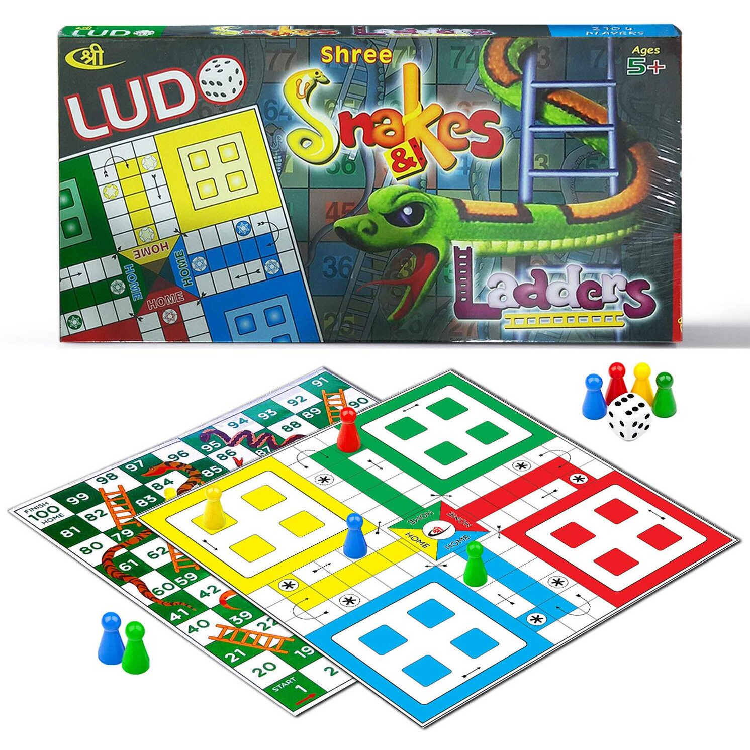 Kids Mandi Ludo and Snake and Ladder Deluxe Board Game | Big Size 13 Inch Play Board for 5 Years and up | Ludo Game | Saap Seedhi Travel Board Game Multicolor
