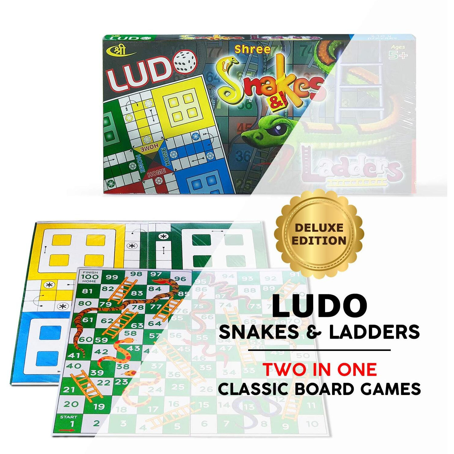 Kids Mandi Ludo and Snake and Ladder Deluxe Board Game | Big Size 13 Inch Play Board for 5 Years and up | Ludo Game | Saap Seedhi Travel Board Game Multicolor