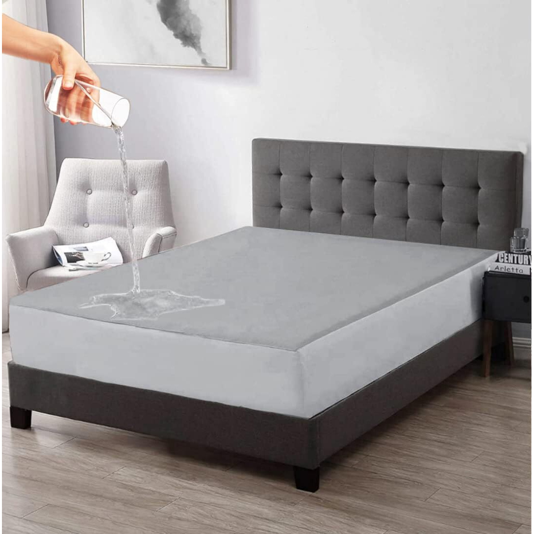 Trance Home Linen Premium 220 GSM+ 84  x 60  Cotton Terry Waterproof Mattress Protector | Elasticated Fitted Style Non-Toxic Bed Protector | Mattresses Cover (84x60 inch | 7x5 feet_ Grey)