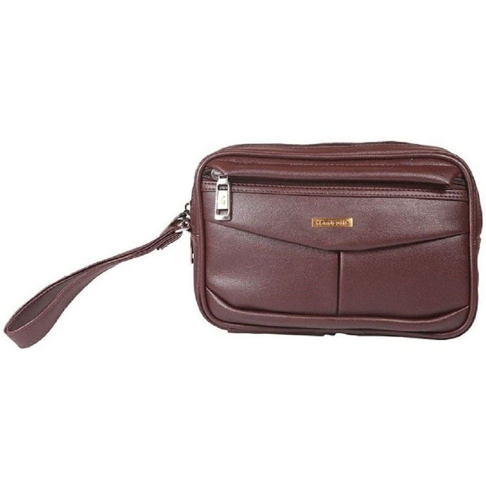 Handcuffs Mens Toiletry Kit Cash Bag | Foam Leather | Money Carrying | Travel | Accessories | Essentials | Pouch | Shaving | Makeup | Cosmetic | Grooming | Handbag (Dark Brown)