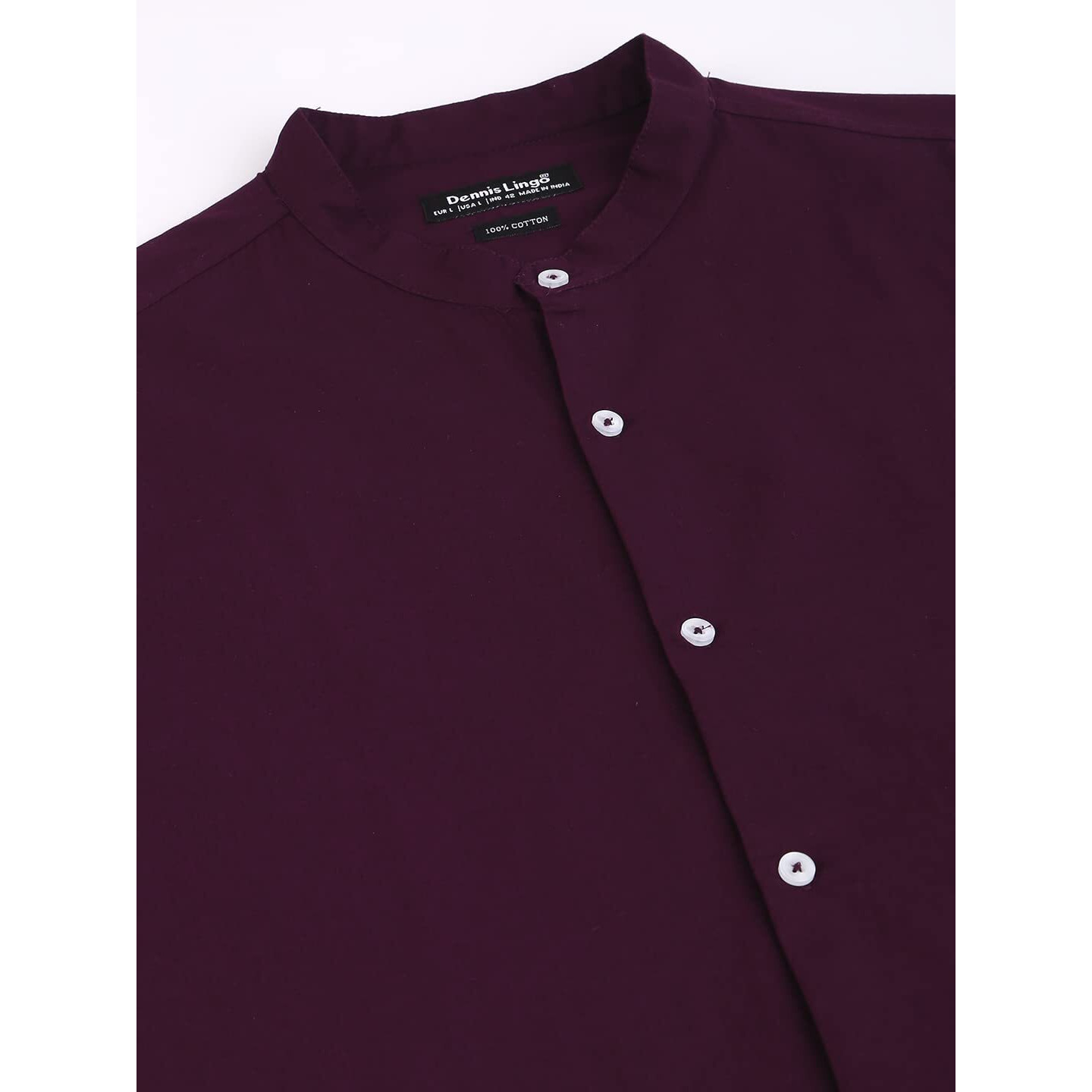 Dennis Lingo Men s Cotton Solid Mandarin Collar Slim Fit Casual Shirt (CC201_PURPLE, L)