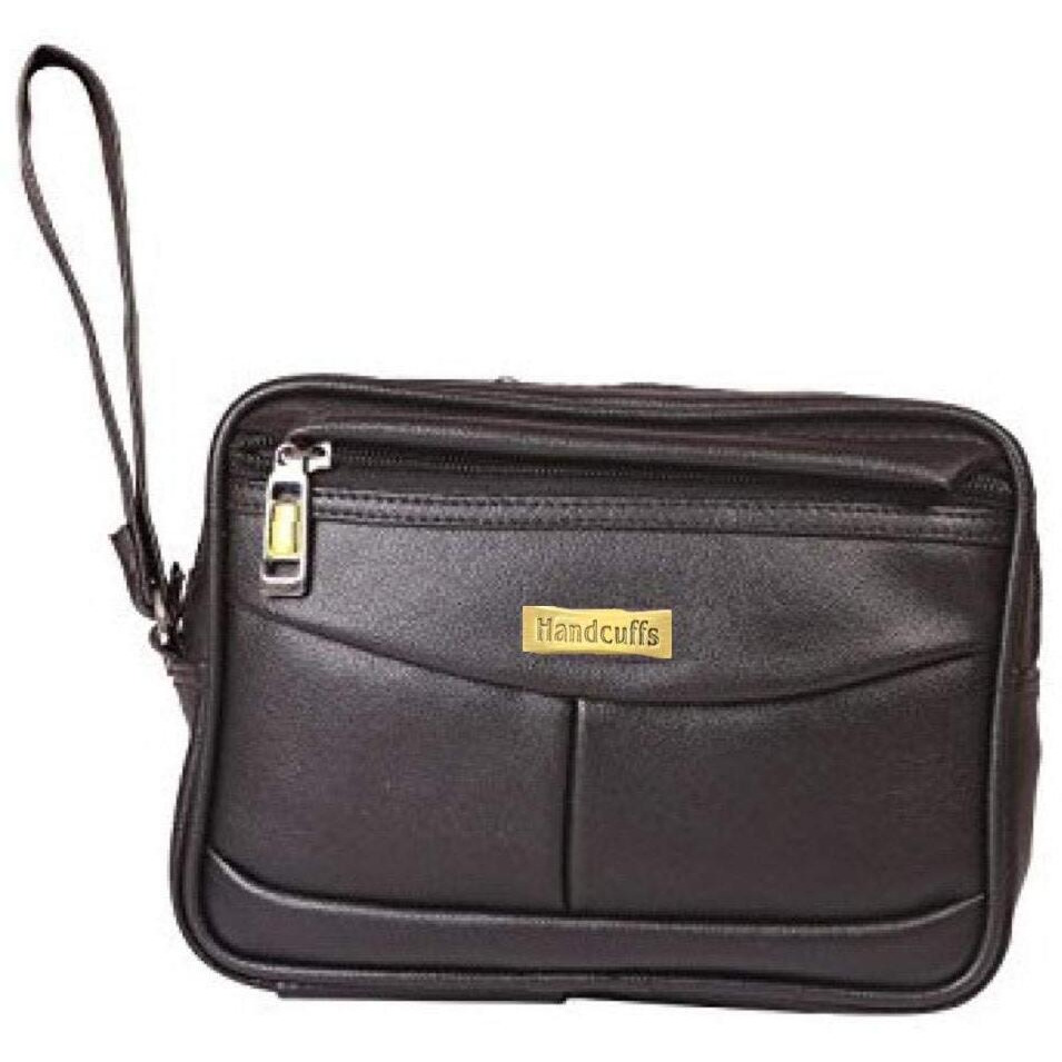 Handcuffs Mens Toiletry Kit Cash Bag | Foam Leather | Money Carrying | Travel | Accessories | Essentials | Pouch | Shaving | Makeup | Cosmetic | Grooming | Handbag (Black)