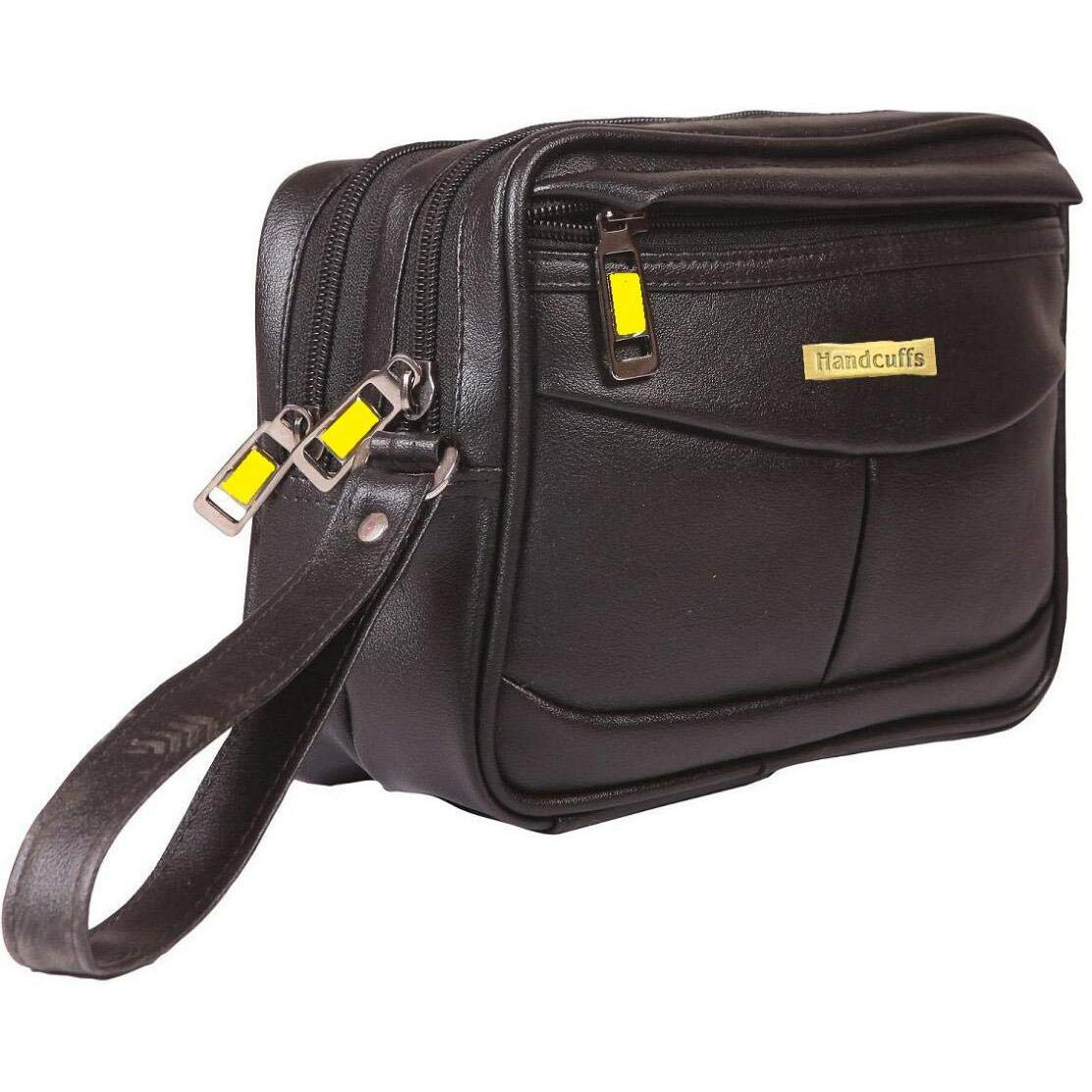 Handcuffs Mens Toiletry Kit Cash Bag | Foam Leather | Money Carrying | Travel | Accessories | Essentials | Pouch | Shaving | Makeup | Cosmetic | Grooming | Handbag (Black)