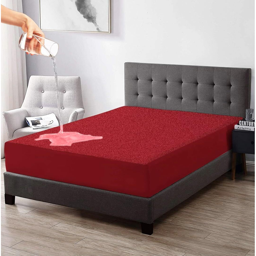 Trance Home Linen Premium 220 GSM+ 84  x 60  Cotton Terry Waterproof Mattress Protector | Elasticated Fitted Style Non-Toxic Bed Protector | Mattresses Cover (84x60 inch | 7x5 feet_ Maroon)
