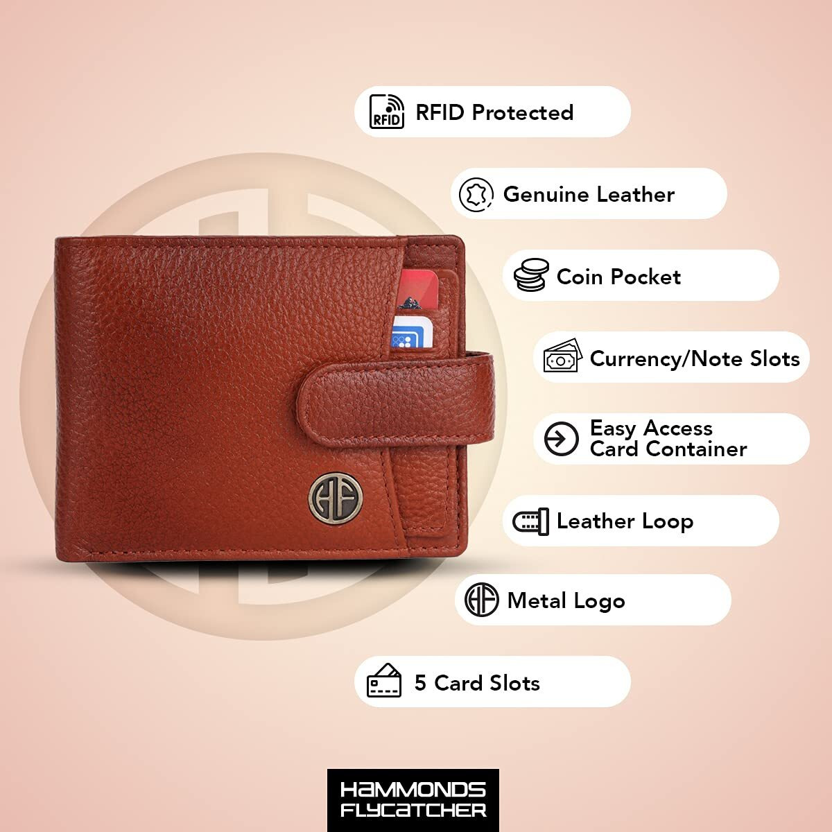 HAMMONDS FLYCATCHER Wallet for Men Leather Original, Men Wallet, Leather Wallet for Men Stylish, Mens Wallet Leather, Wallets for Man, 5 Card Slots, Purse for Men Branded, Gift for Men - Tan