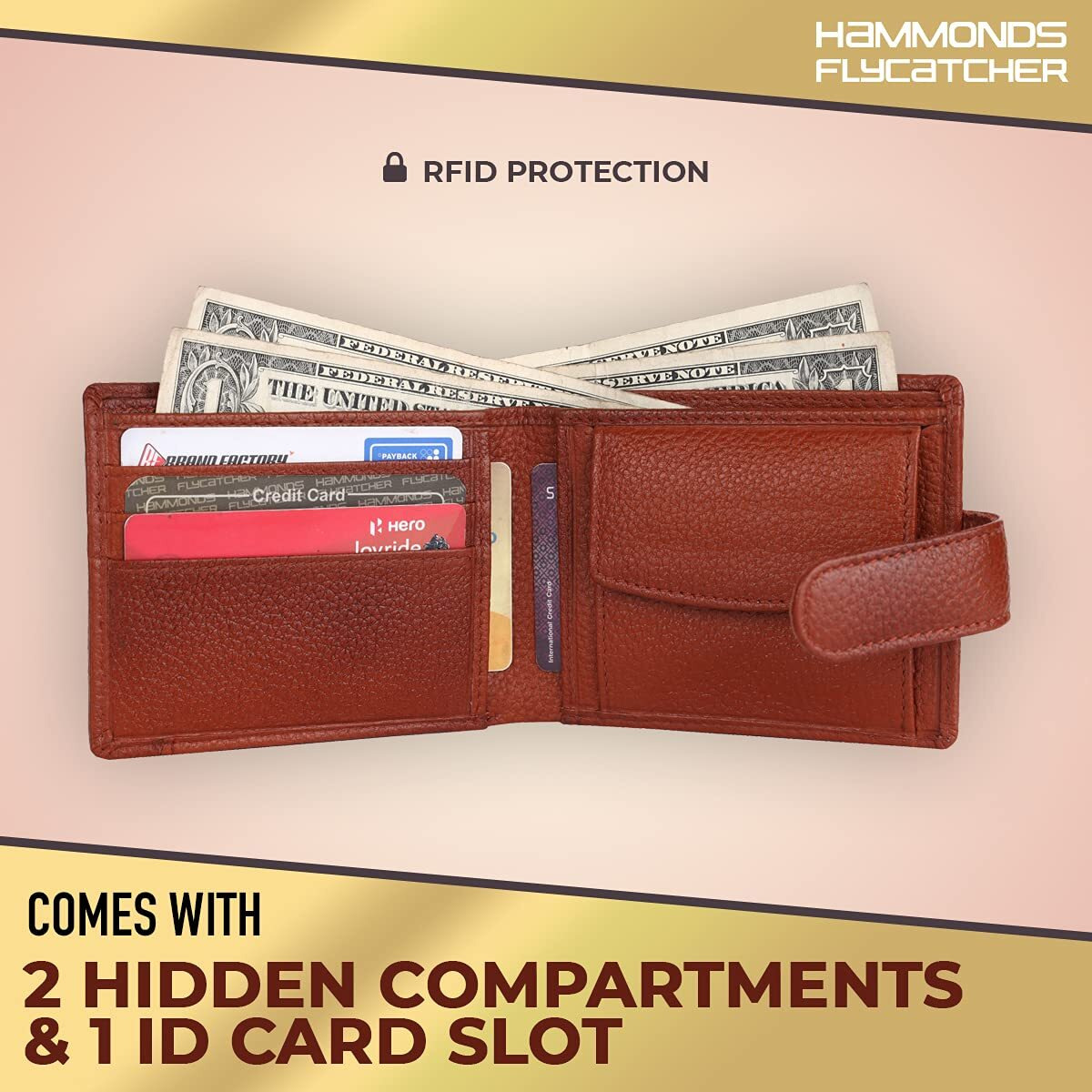 HAMMONDS FLYCATCHER Wallet for Men Leather Original, Men Wallet, Leather Wallet for Men Stylish, Mens Wallet Leather, Wallets for Man, 5 Card Slots, Purse for Men Branded, Gift for Men - Tan