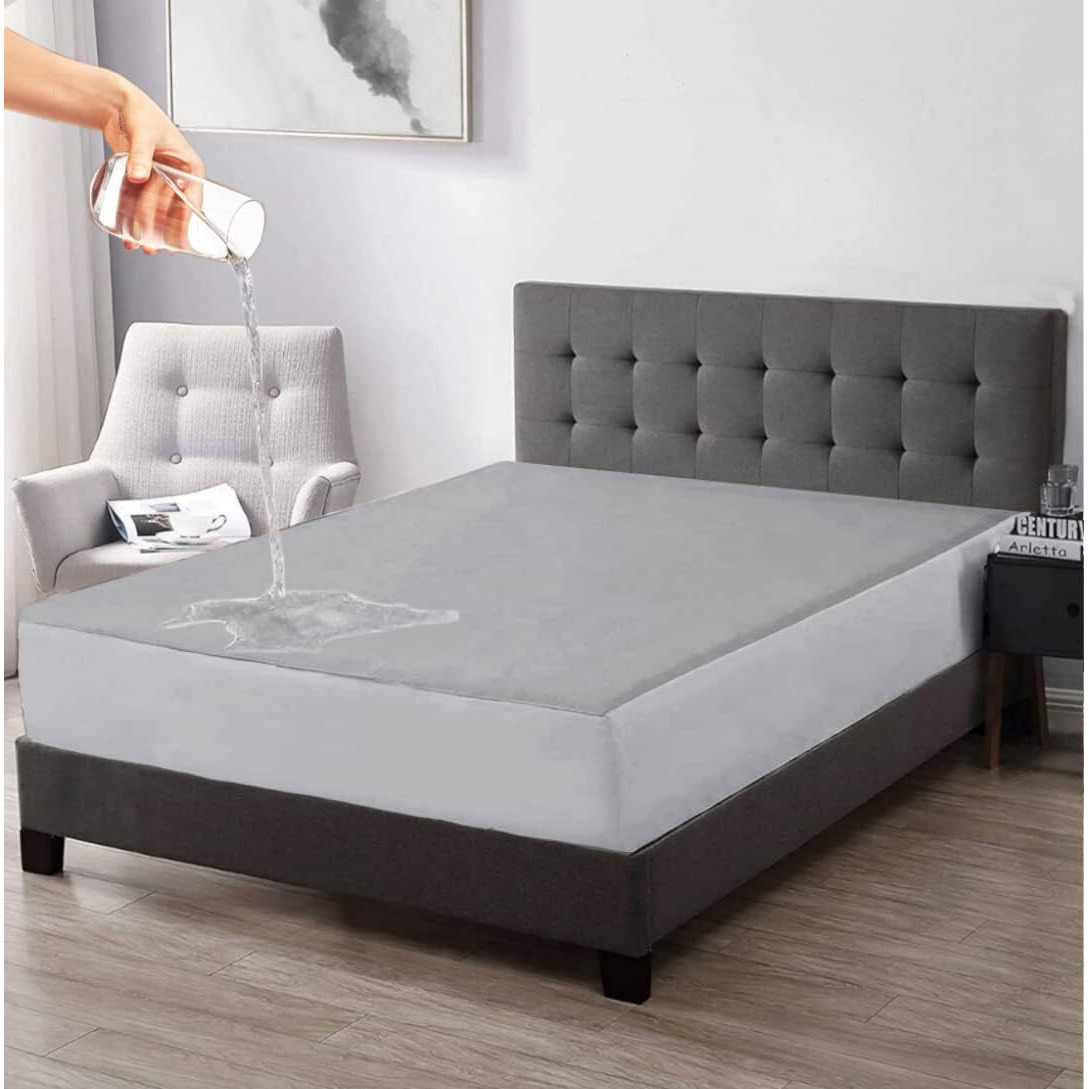 Trance Home Linen Premium 220 GSM+ 78  x 84  Cotton Terry Waterproof Mattress Protector | Elasticated Fitted Style Non-Toxic Bed Protector | Mattresses Cover (78x84 inch | 6.5x7 feet_ Grey)