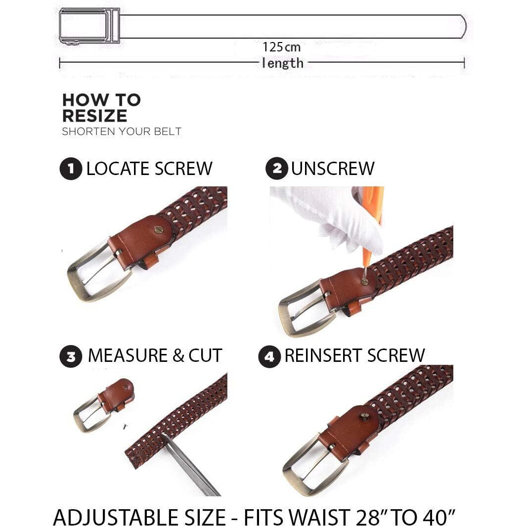 VOGARD Mens Braided Genuine Leather Original Branded Belt | Woven Leather Belt for Casual Pants with Brass Buckle| Micro Adjustable (Tan)