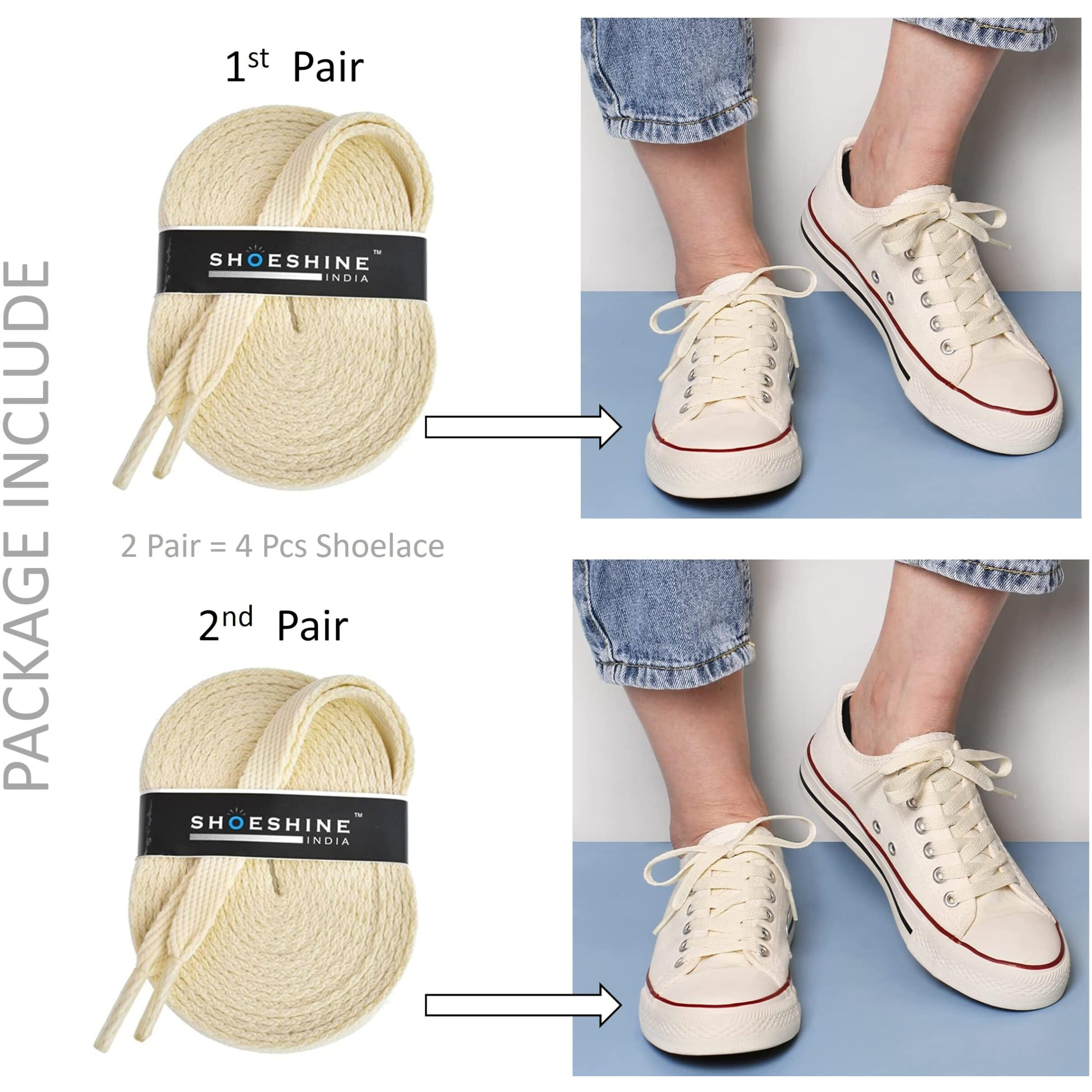 SHOESHINE Sports Shoe Lace for Men & Women running and gym shoelace Flat Sneaker Shoelace Athletic shoe strings - 2 Pair (4 Pcs)