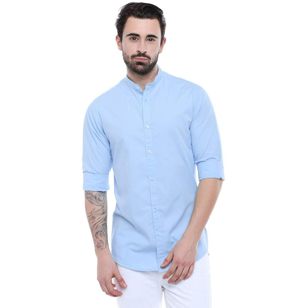Dennis Lingo Men s Cotton Sky Blue Solid Casual Shirt (CC201_Sky Blue_XXL)
