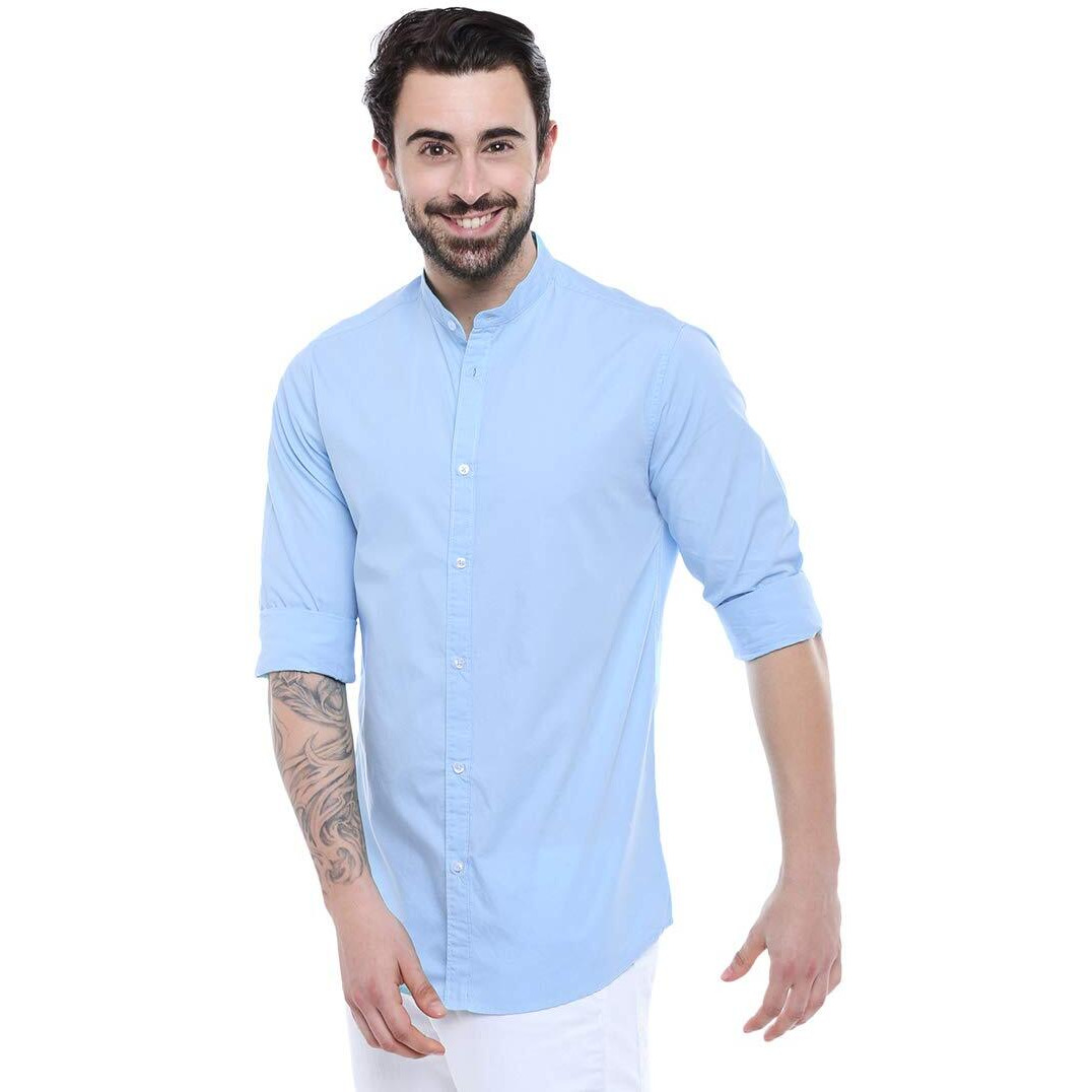 Dennis Lingo Men s Cotton Sky Blue Solid Casual Shirt (CC201_Sky Blue_XXL)