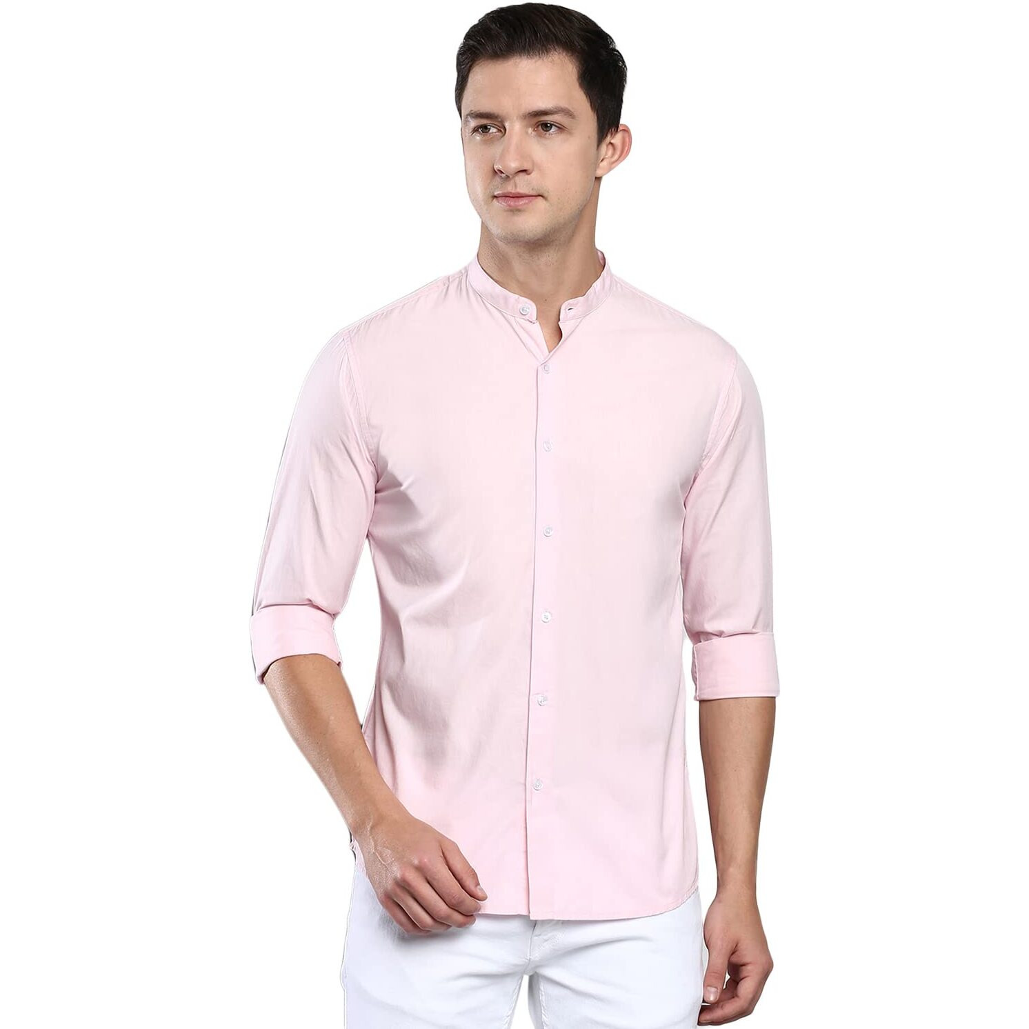 Dennis Lingo Men s Cotton Pink Solid Casual Shirt (CC201_Pink_S)