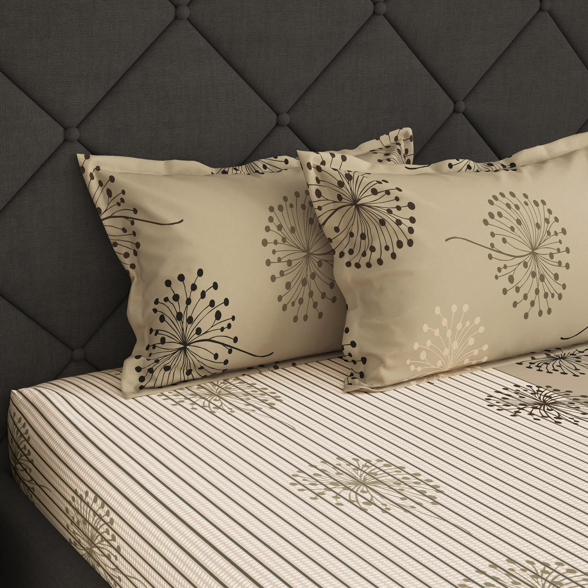 Story@Home Bedsheet for Double Size Bed | 186 TC | Beige | Floral | 1 Piece Cotton bedsheet for Double Size Bed with 2 Pillow Covers (225 x 250 cm) Perfect for Home Decor & Gifting | Cotton bedsheet