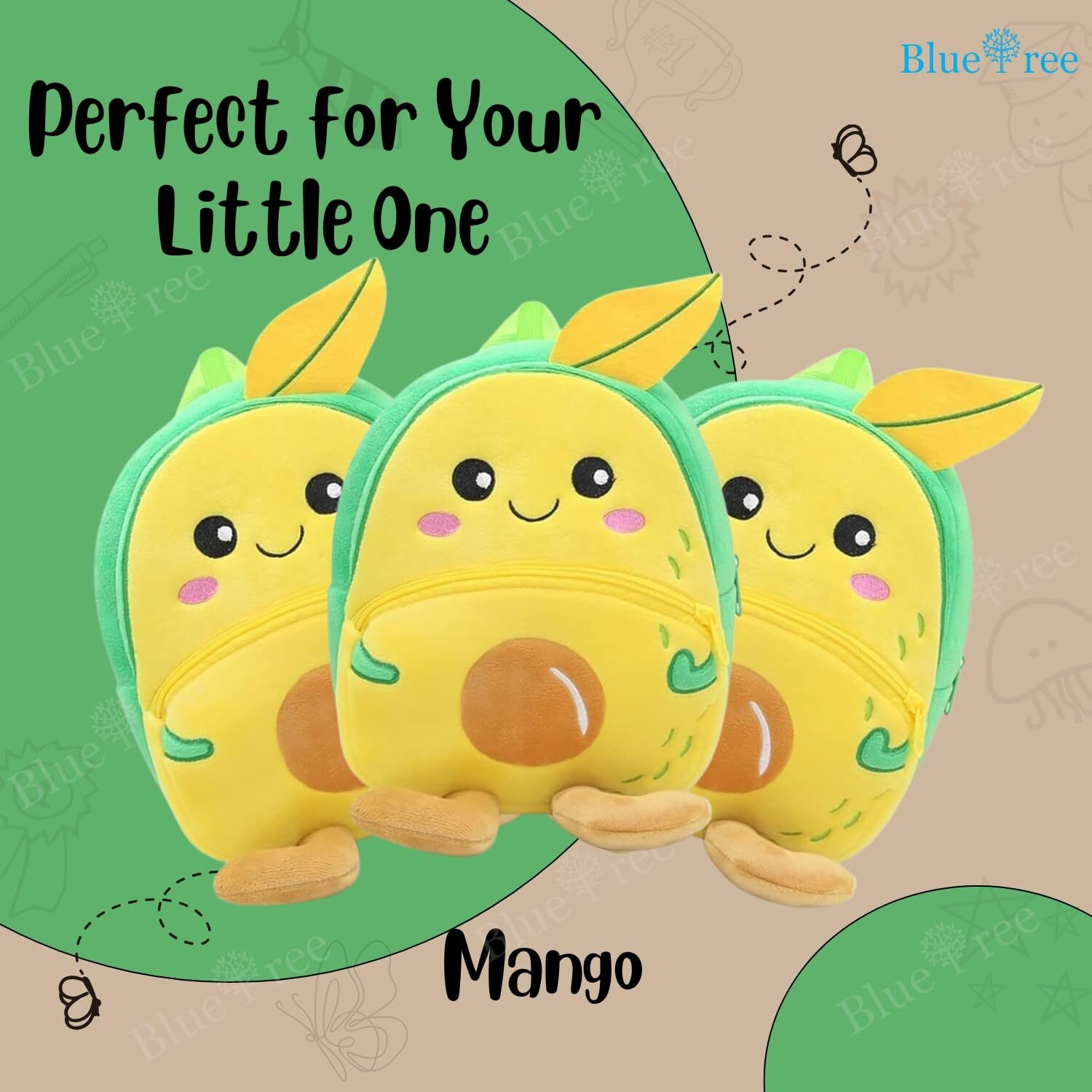 blue tree 11 L Fabric Cute Kid s Plush Backpack (Yellow)