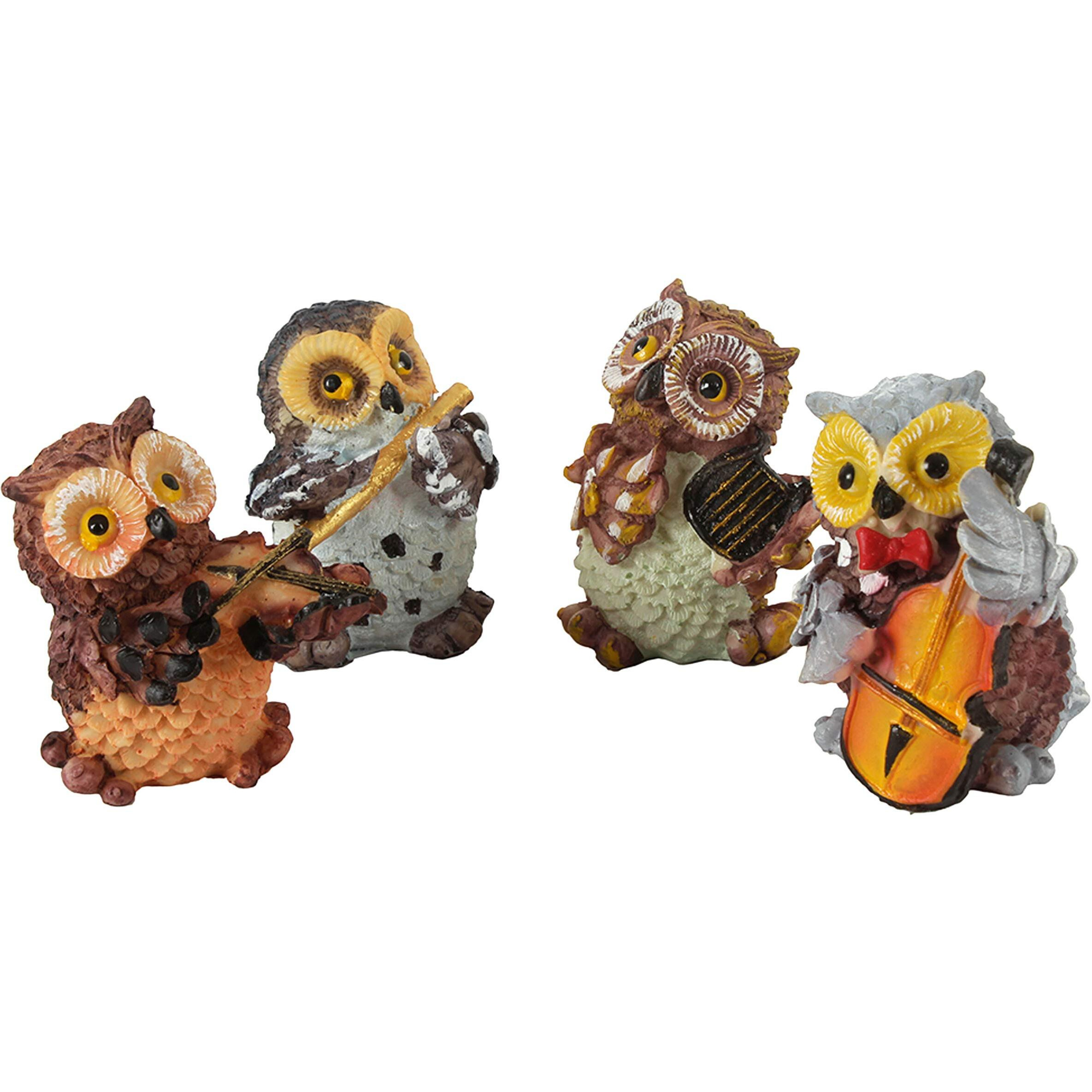 TIED RIBBONS Set of 4 Owls Playing Musical Instruments Showpiece Figurines Garden Statues Decoration Items for Home Outdoor Decorations (Multicolor)
