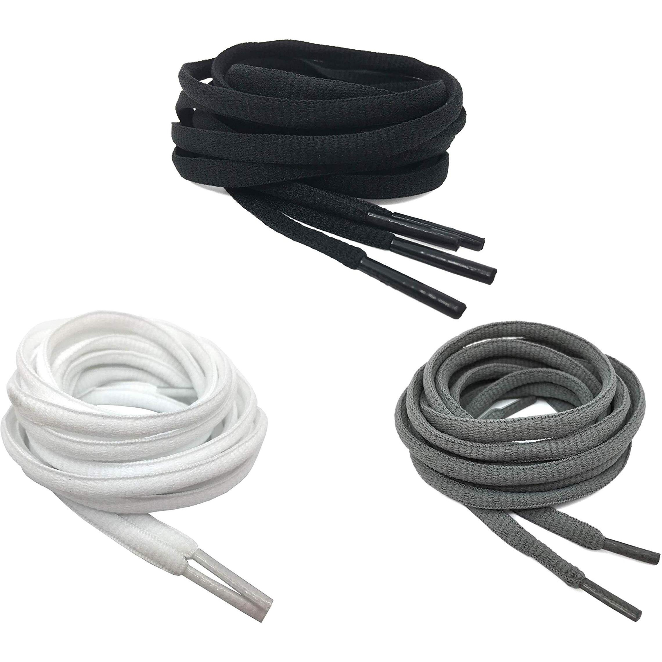 SHOESHINE shoelace Oval Sport Shoe Lace (Black, White, Grey) Sneaker Shoe Laces (Pack of 3 Pairs) Shoelace