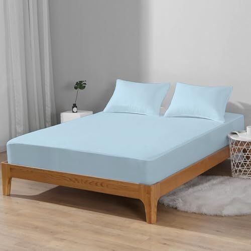 Trance Home Linen Premium 220 GSM+ 78 x60  Cotton Terry Double Bed Waterproof Mattress Protector | Elasticated Fitted Non-Toxic Bed Protector | Queen Size Mattresses Cover (78x60 inch, Sky Blue)