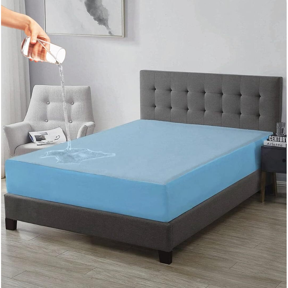 Trance Home Linen Premium 220 GSM+ 78  x 48  Cotton Terry Water Proof Mattress Protector | Elasticated Fitted Style Non-Toxic Bed Protector | Mattresses Cover (78x48 inch | 6.5x4 feet, Sky Blue)