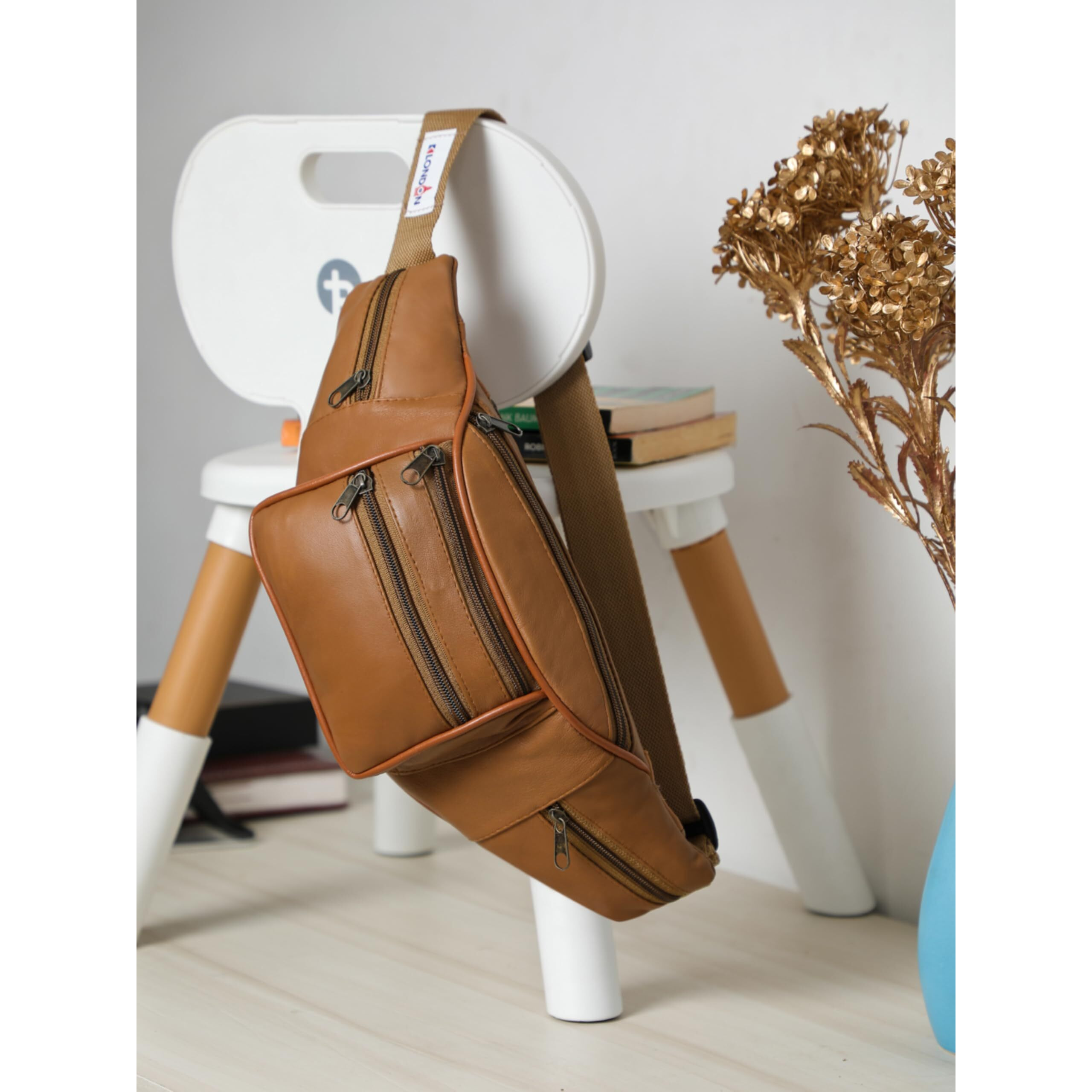 K London Stylish Real Leather Tan Waist Bag Elegant Style Travel Pouch Passport Holder with Adjustable Strap(1452_Tann)