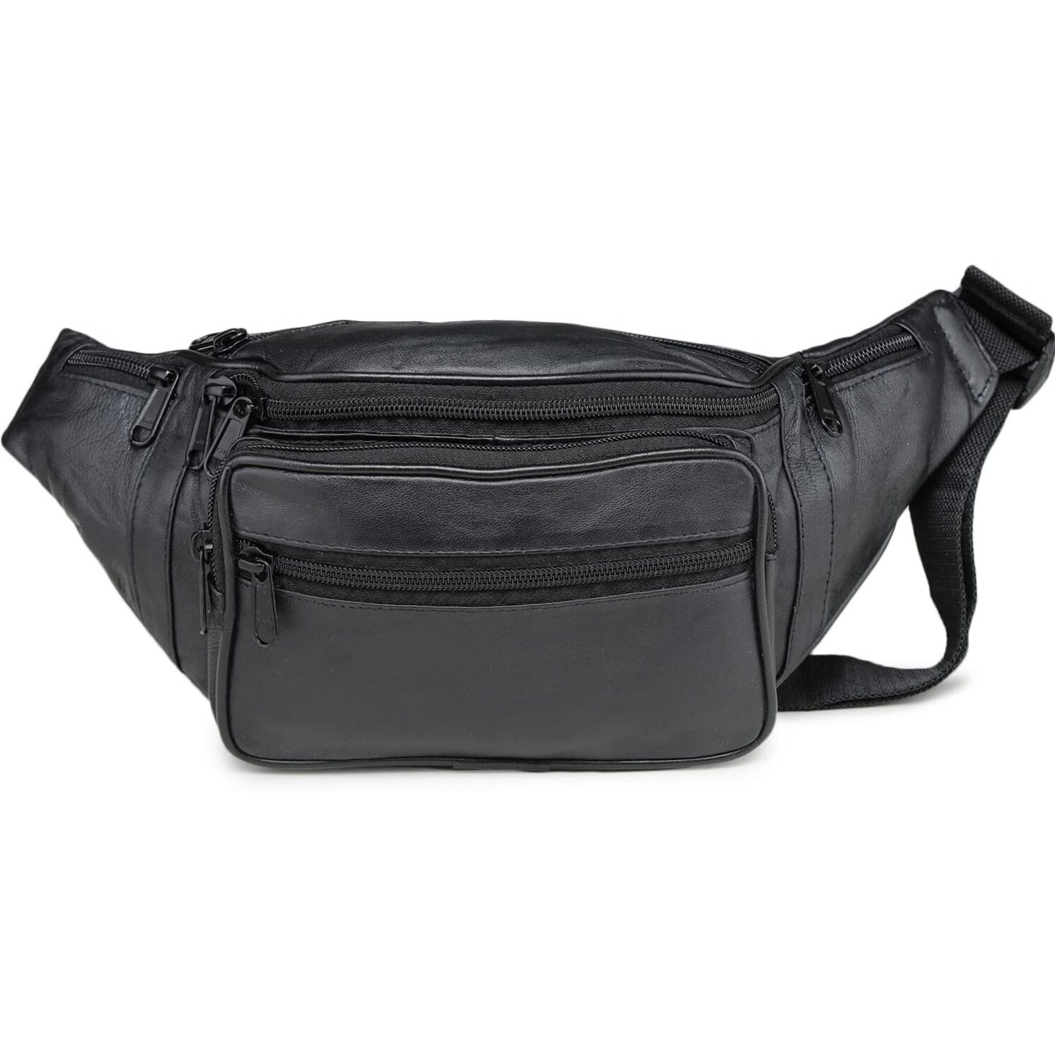 K London Leather Black Men Women Waist Bag Fanny Bag Travel Pouch Passport Holder (1446_Black)