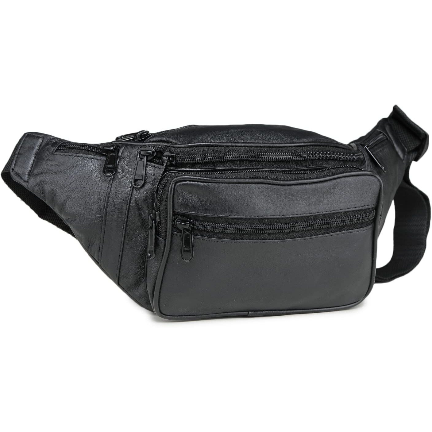K London Leather Black Men Women Waist Bag Fanny Bag Travel Pouch Passport Holder (1446_Black)